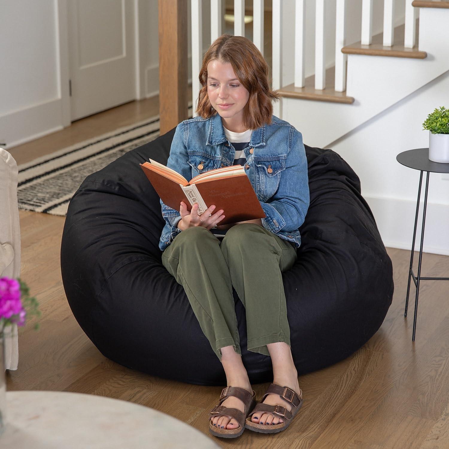 imageFlash Furniture Duncan Oversized Bean Bag Chair for Kids and Adults FoamFilled Beanbag Chair with Machine Washable Cover Light Pink Polka DotBlack