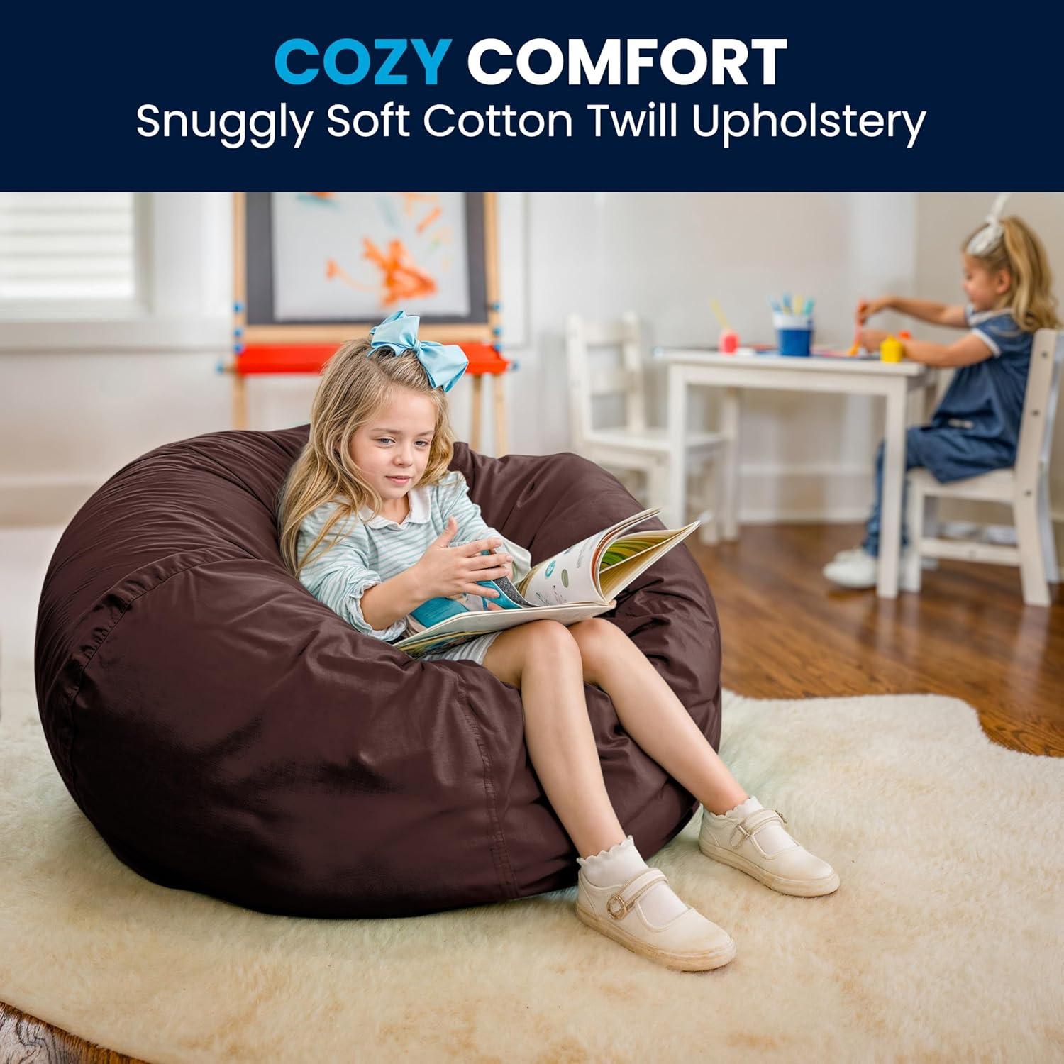imageFlash Furniture Duncan Oversized Bean Bag Chair for Kids and Adults FoamFilled Beanbag Chair with Machine Washable Cover Light Pink Polka DotBrown