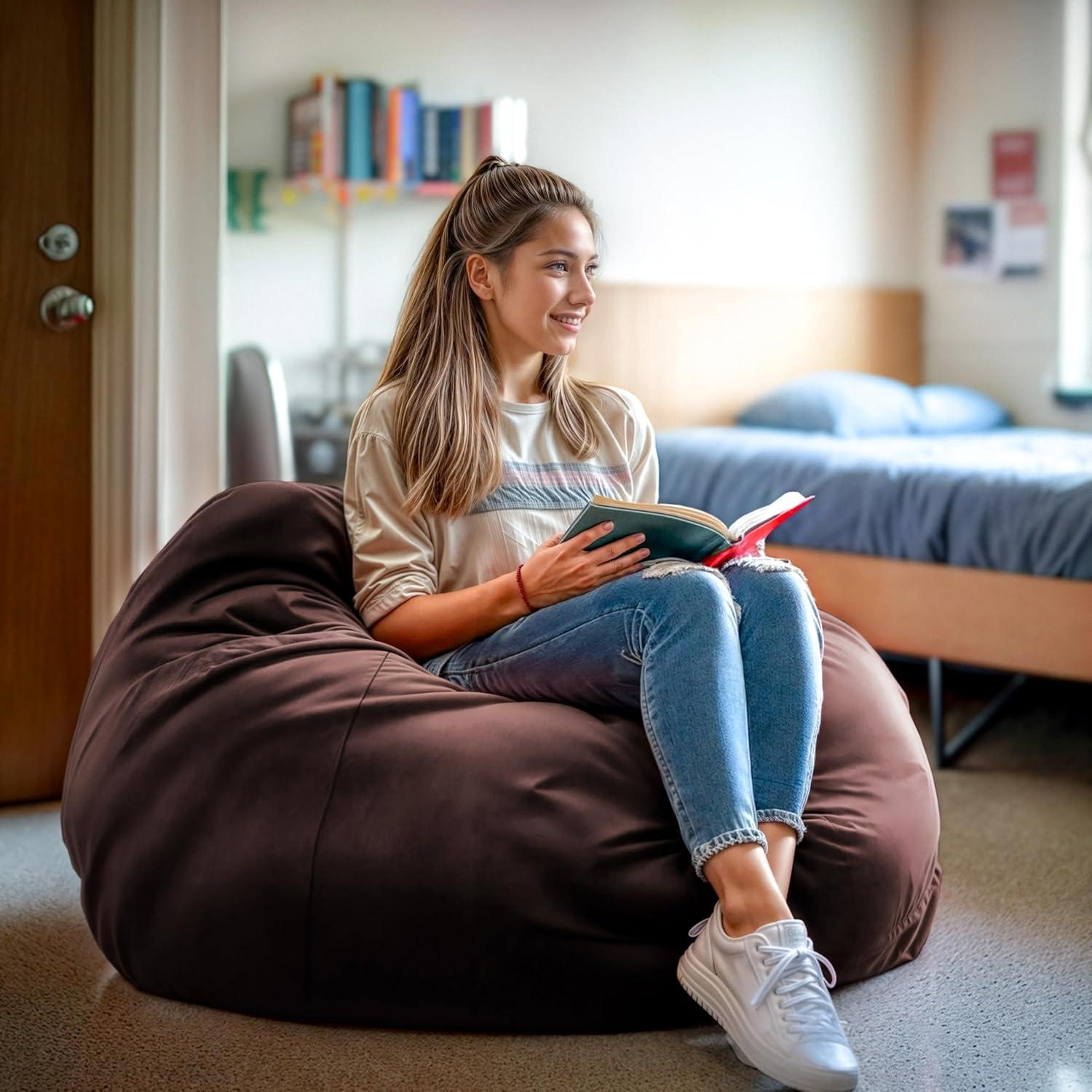 imageFlash Furniture Duncan Oversized Bean Bag Chair for Kids and Adults FoamFilled Beanbag Chair with Machine Washable Cover Light Pink Polka DotBrown