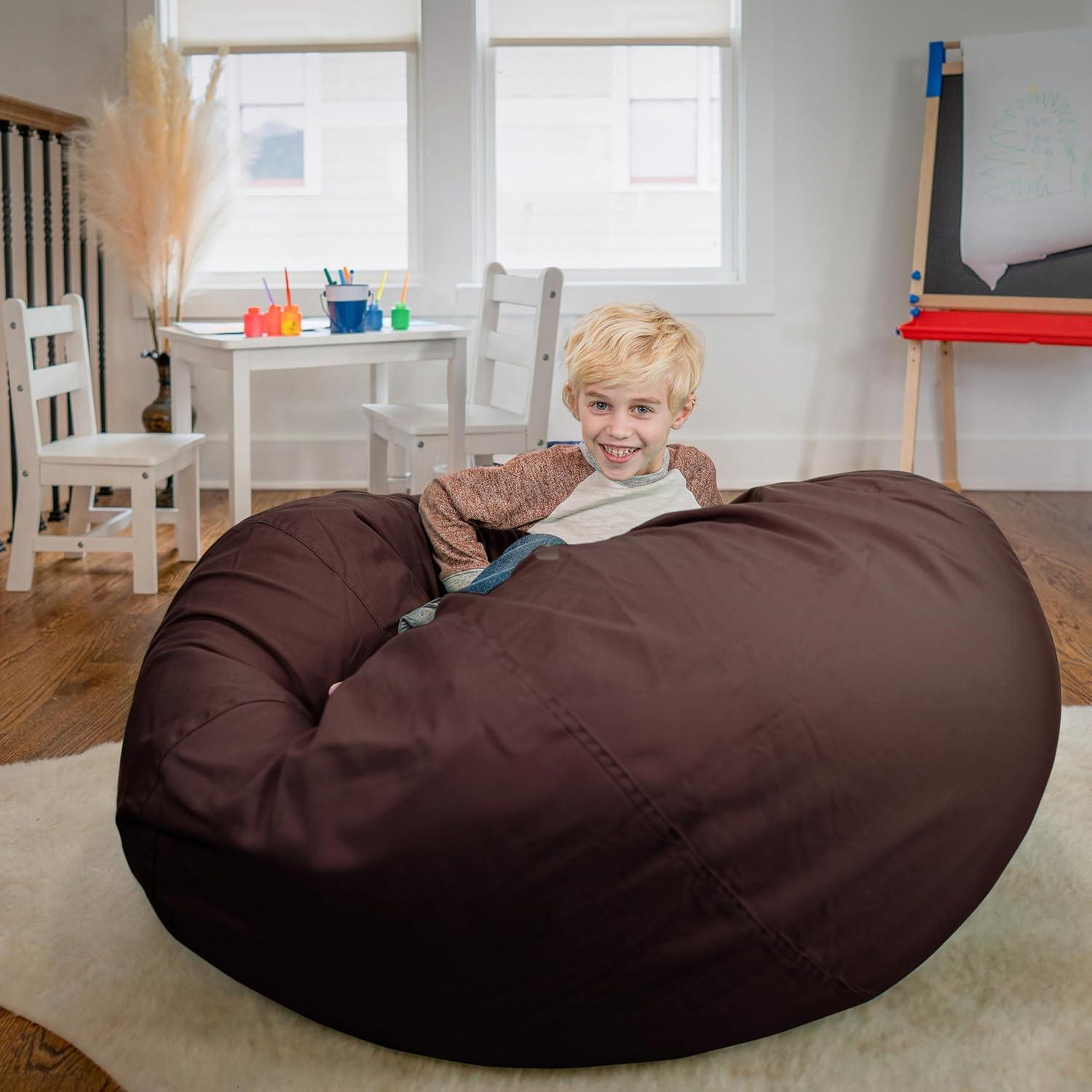 imageFlash Furniture Duncan Oversized Bean Bag Chair for Kids and Adults FoamFilled Beanbag Chair with Machine Washable Cover Light Pink Polka DotBrown