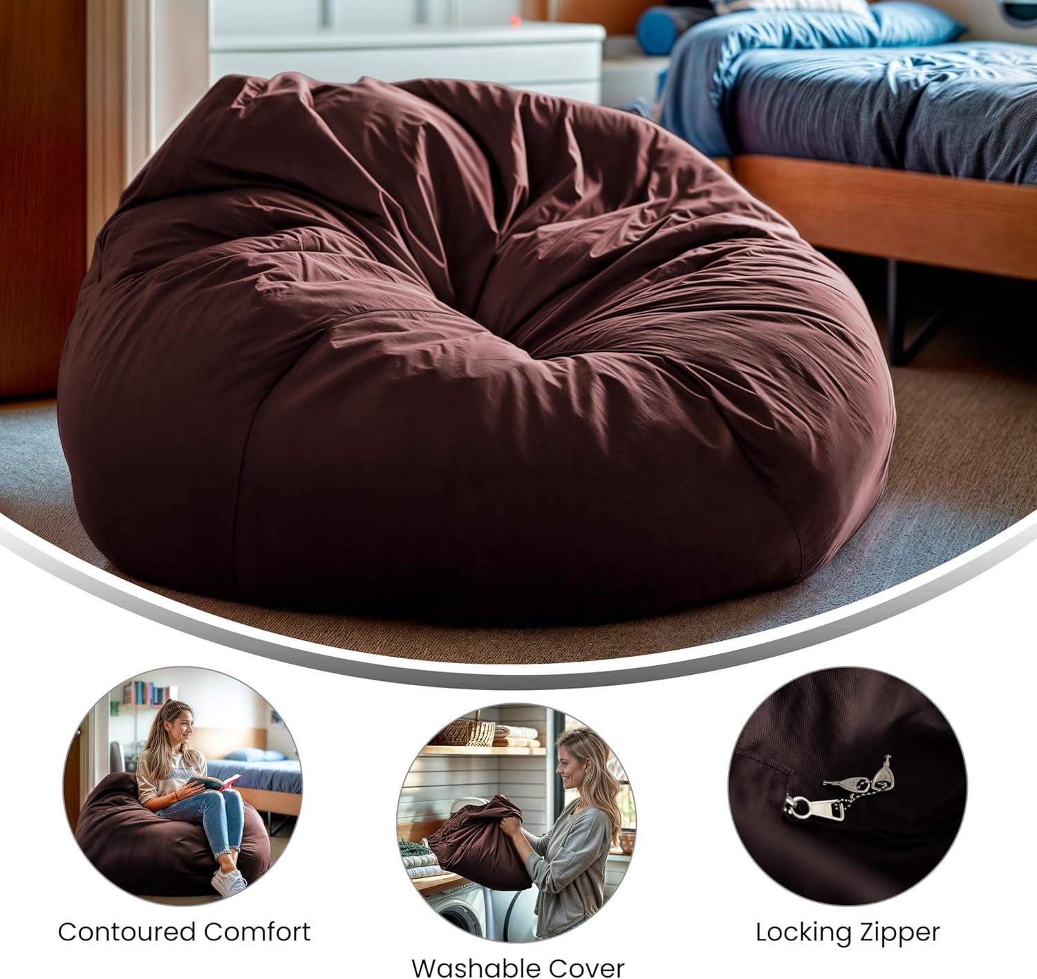 imageFlash Furniture Duncan Oversized Bean Bag Chair for Kids and Adults FoamFilled Beanbag Chair with Machine Washable Cover Light Pink Polka DotBrown