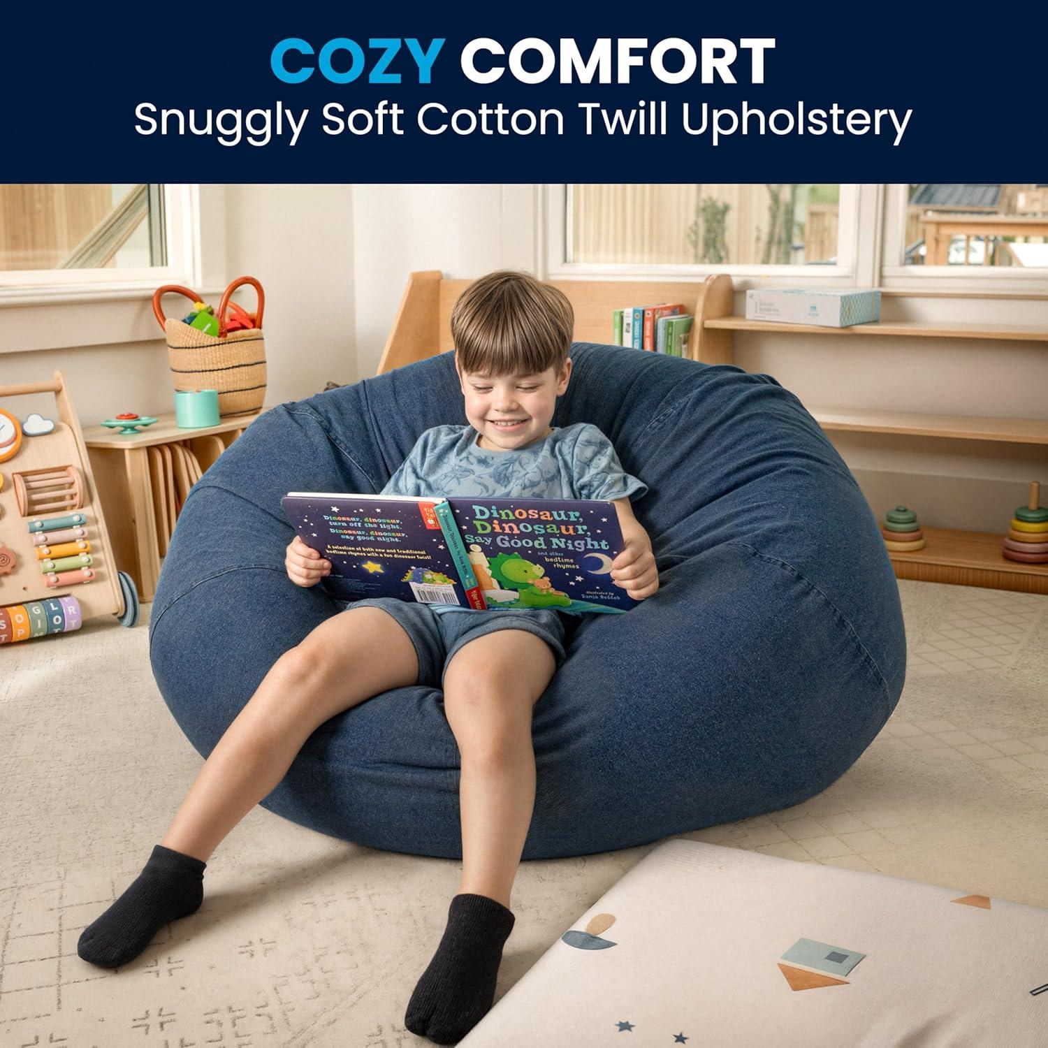 imageFlash Furniture Duncan Oversized Bean Bag Chair for Kids and Adults FoamFilled Beanbag Chair with Machine Washable Cover Light Pink Polka DotDenim