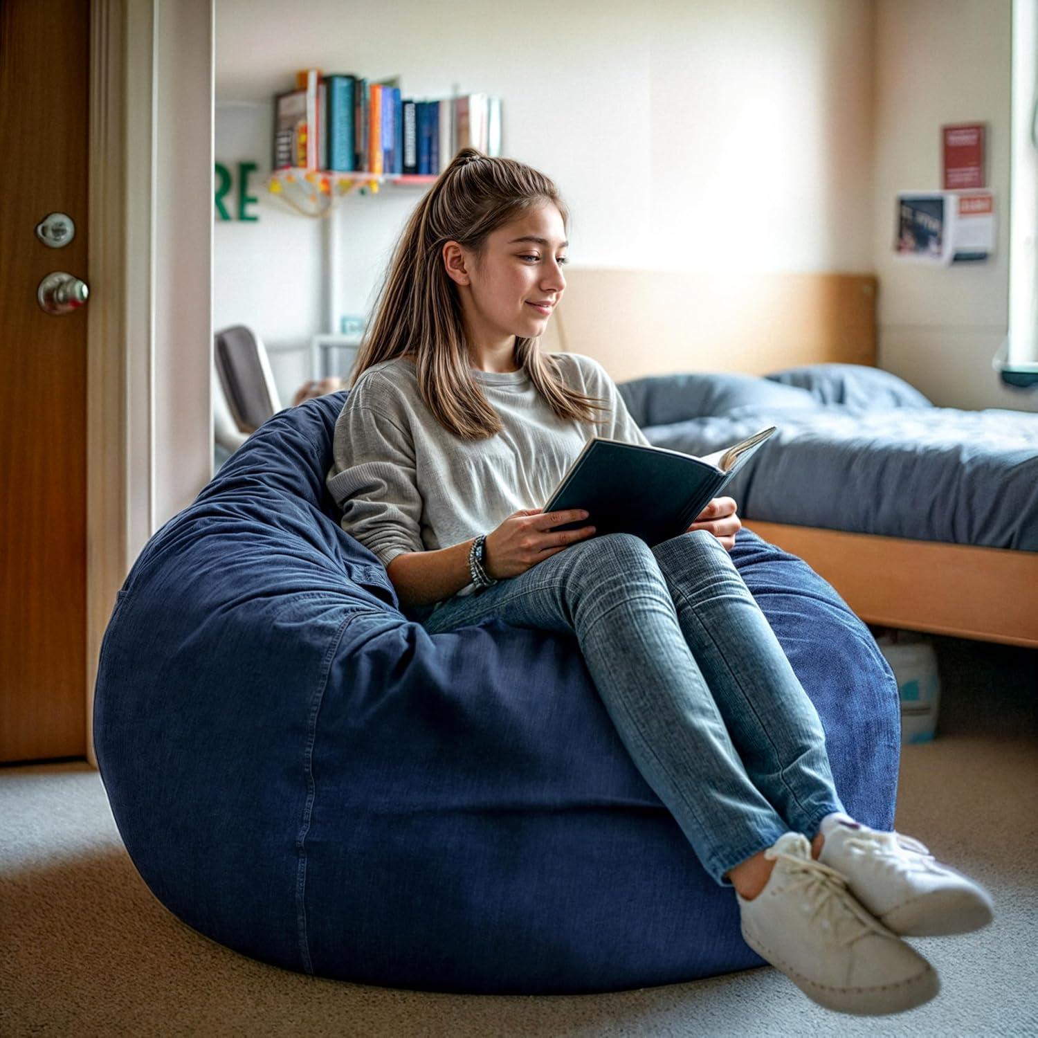 imageFlash Furniture Duncan Oversized Bean Bag Chair for Kids and Adults FoamFilled Beanbag Chair with Machine Washable Cover Light Pink Polka DotDenim