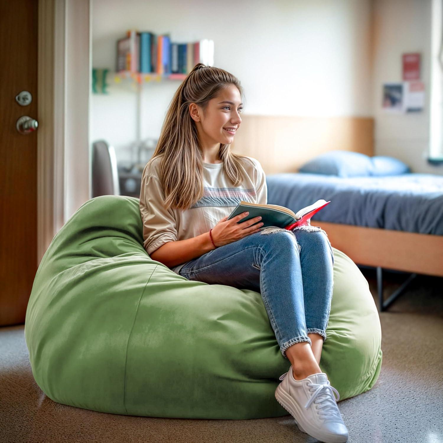 imageFlash Furniture Duncan Oversized Bean Bag Chair for Kids and Adults FoamFilled Beanbag Chair with Machine Washable Cover Light Pink Polka DotGreen
