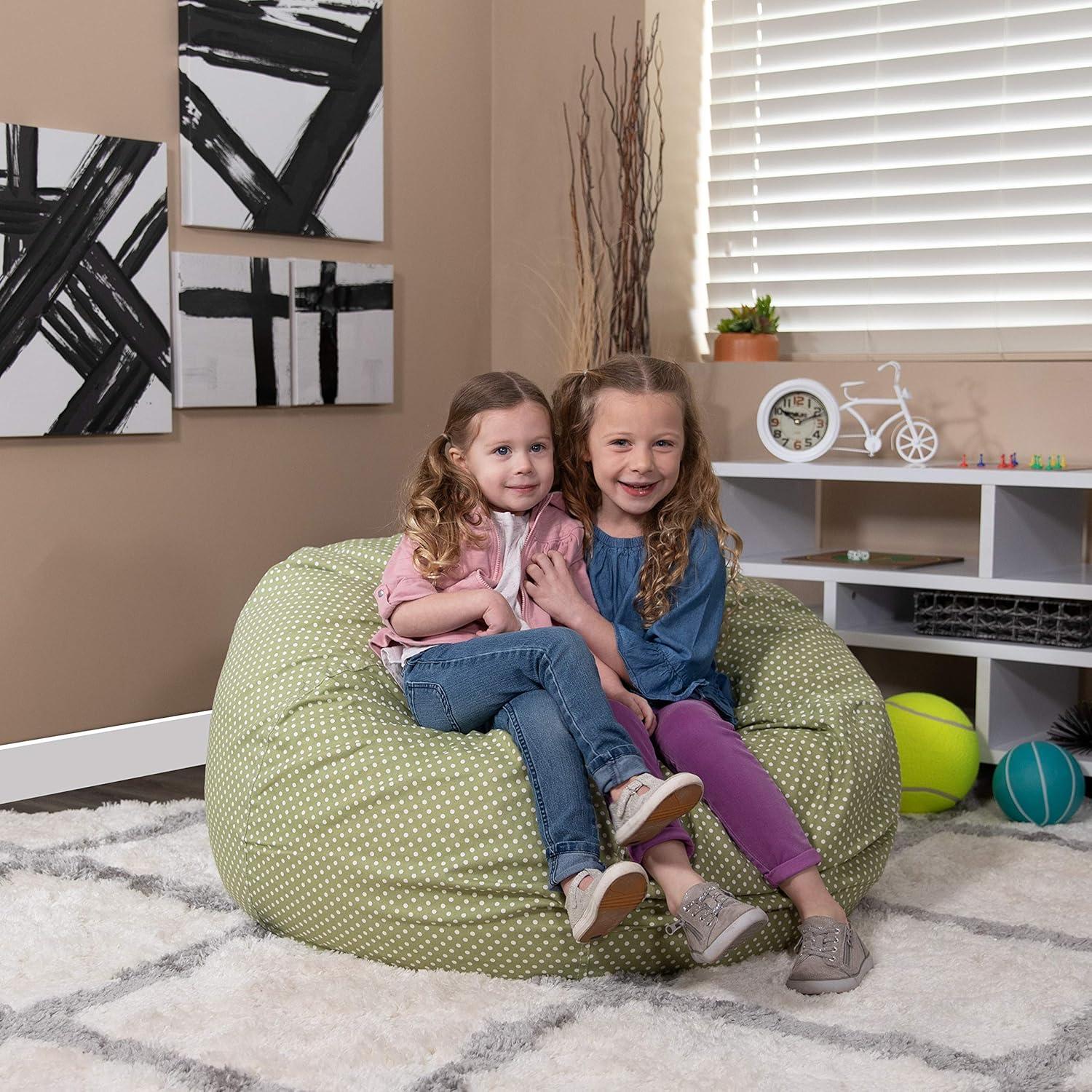 imageFlash Furniture Duncan Oversized Bean Bag Chair for Kids and Adults FoamFilled Beanbag Chair with Machine Washable Cover Light Pink Polka DotGreen Dot