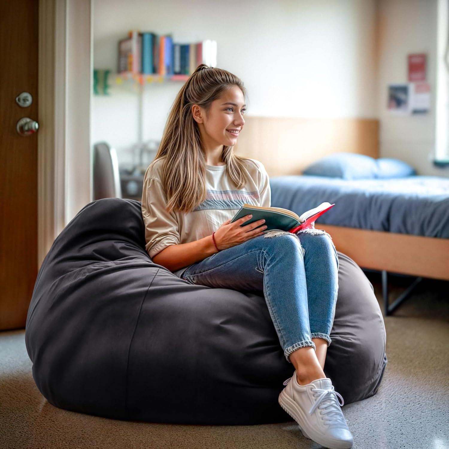 imageFlash Furniture Duncan Oversized Bean Bag Chair for Kids and Adults FoamFilled Beanbag Chair with Machine Washable Cover Light Pink Polka DotGrey