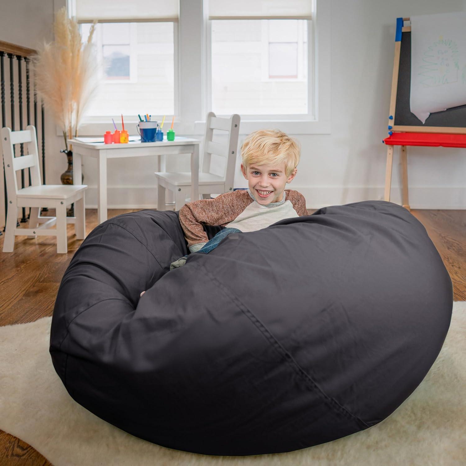 imageFlash Furniture Duncan Oversized Bean Bag Chair for Kids and Adults FoamFilled Beanbag Chair with Machine Washable Cover Light Pink Polka DotGrey