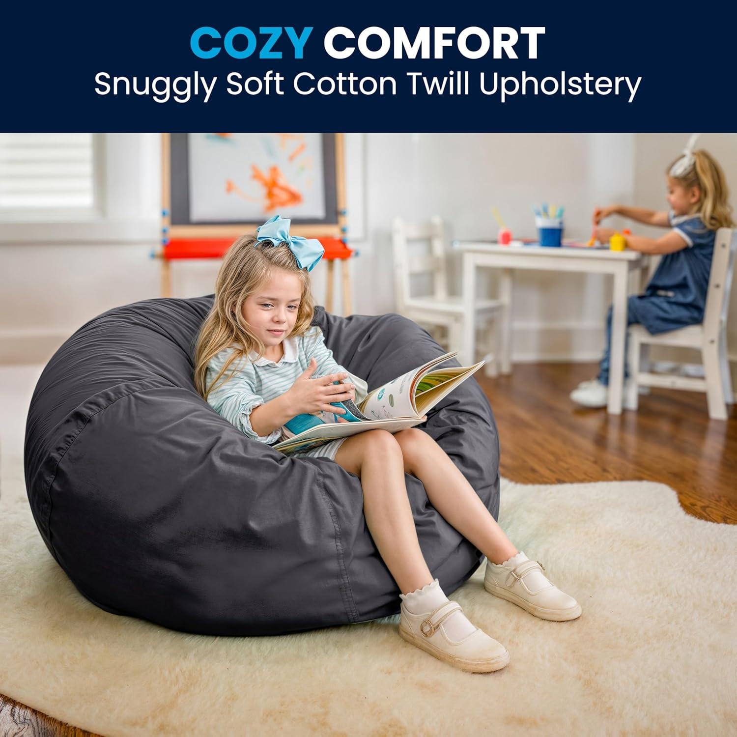 imageFlash Furniture Duncan Oversized Bean Bag Chair for Kids and Adults FoamFilled Beanbag Chair with Machine Washable Cover Light Pink Polka DotGrey