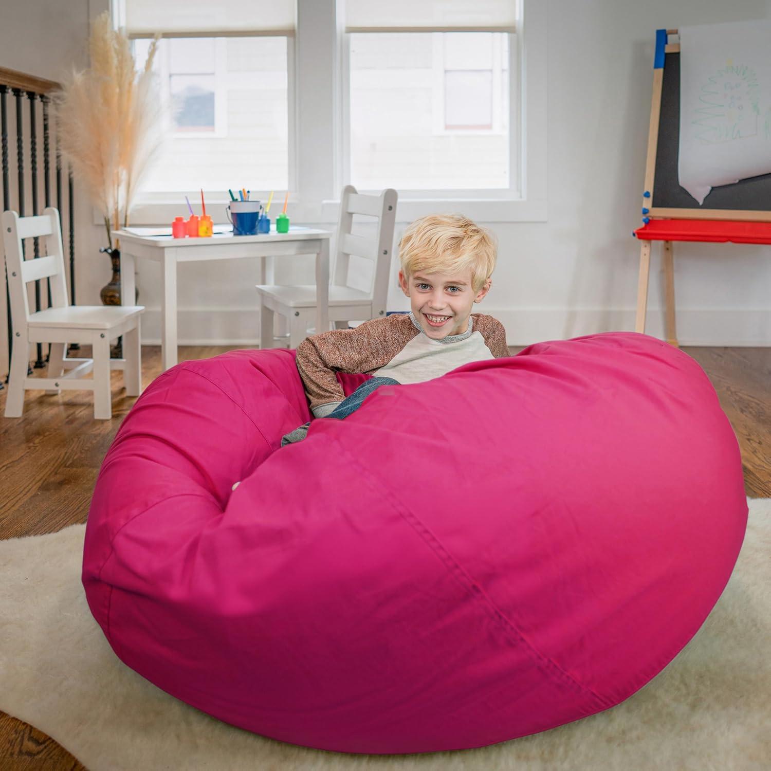 imageFlash Furniture Duncan Oversized Bean Bag Chair for Kids and Adults FoamFilled Beanbag Chair with Machine Washable Cover Light Pink Polka DotHot Pink