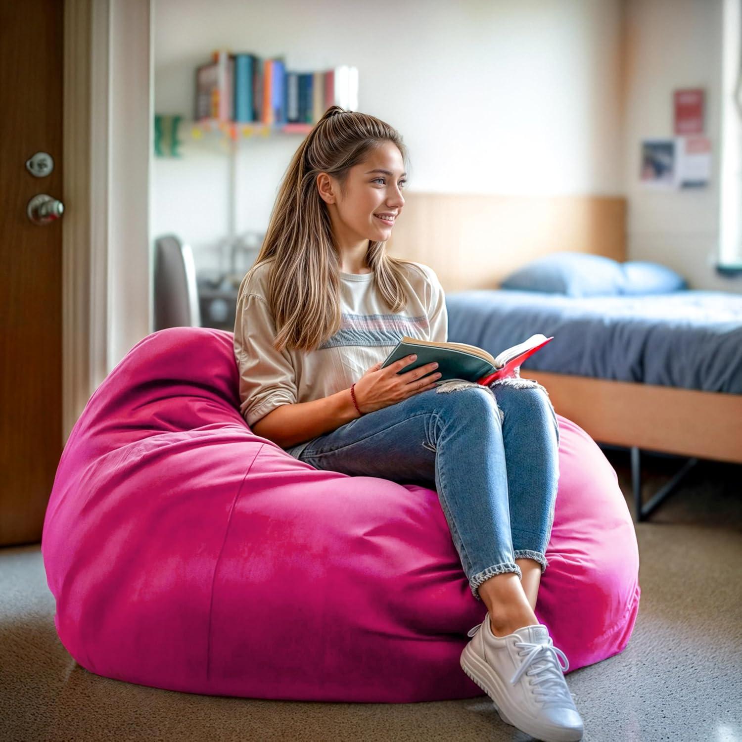 imageFlash Furniture Duncan Oversized Bean Bag Chair for Kids and Adults FoamFilled Beanbag Chair with Machine Washable Cover Light Pink Polka DotHot Pink