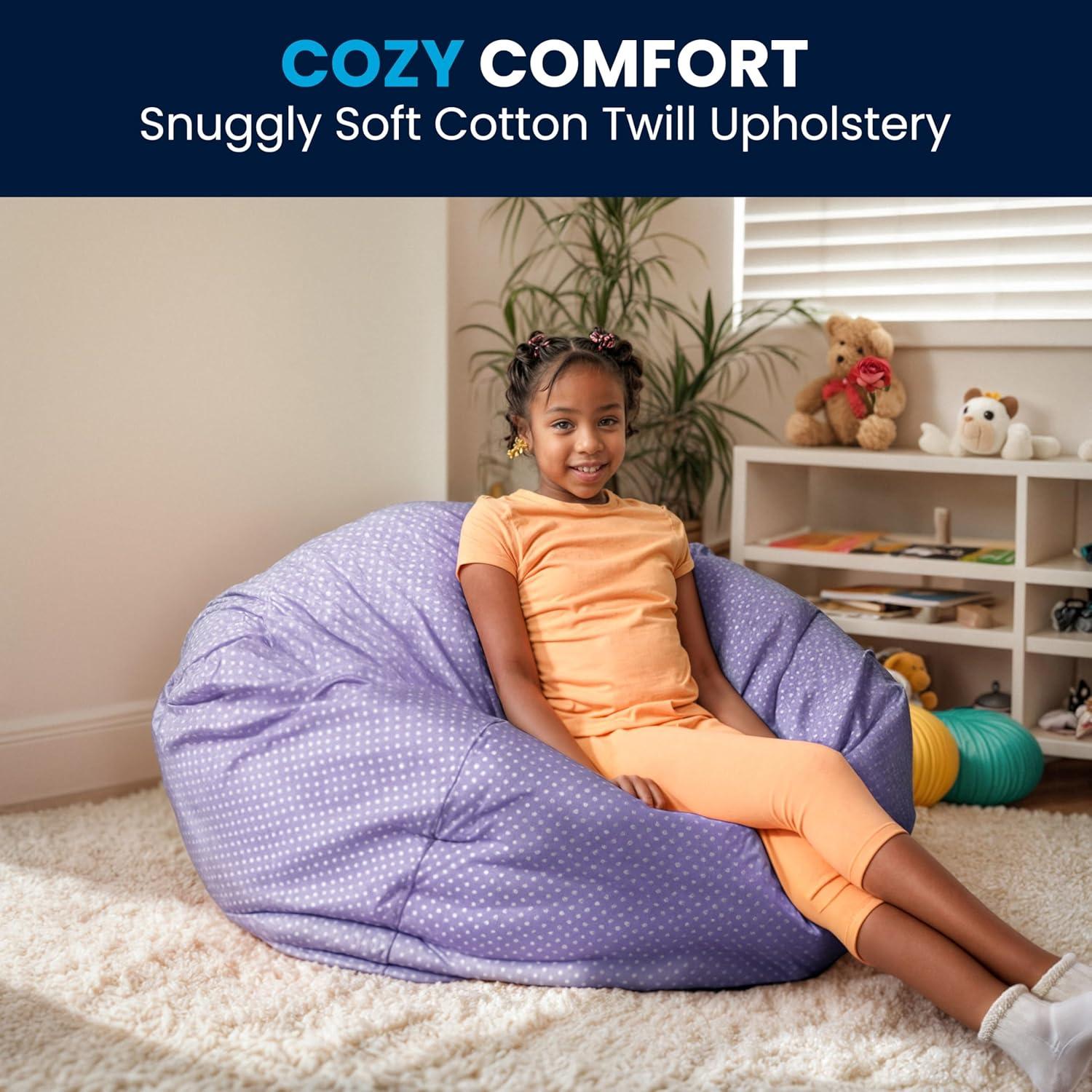 imageFlash Furniture Duncan Oversized Bean Bag Chair for Kids and Adults FoamFilled Beanbag Chair with Machine Washable Cover Light Pink Polka DotLavender Dot