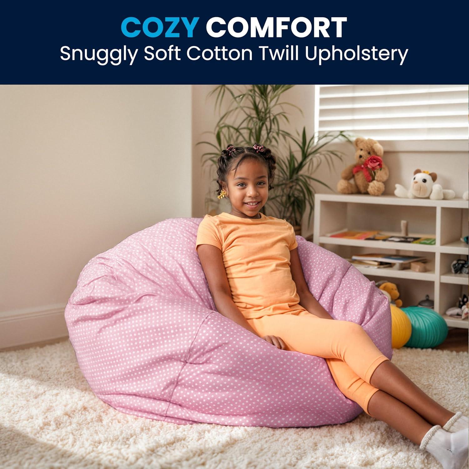 imageFlash Furniture Duncan Oversized Bean Bag Chair for Kids and Adults FoamFilled Beanbag Chair with Machine Washable Cover Light Pink Polka DotLight Pink Dot