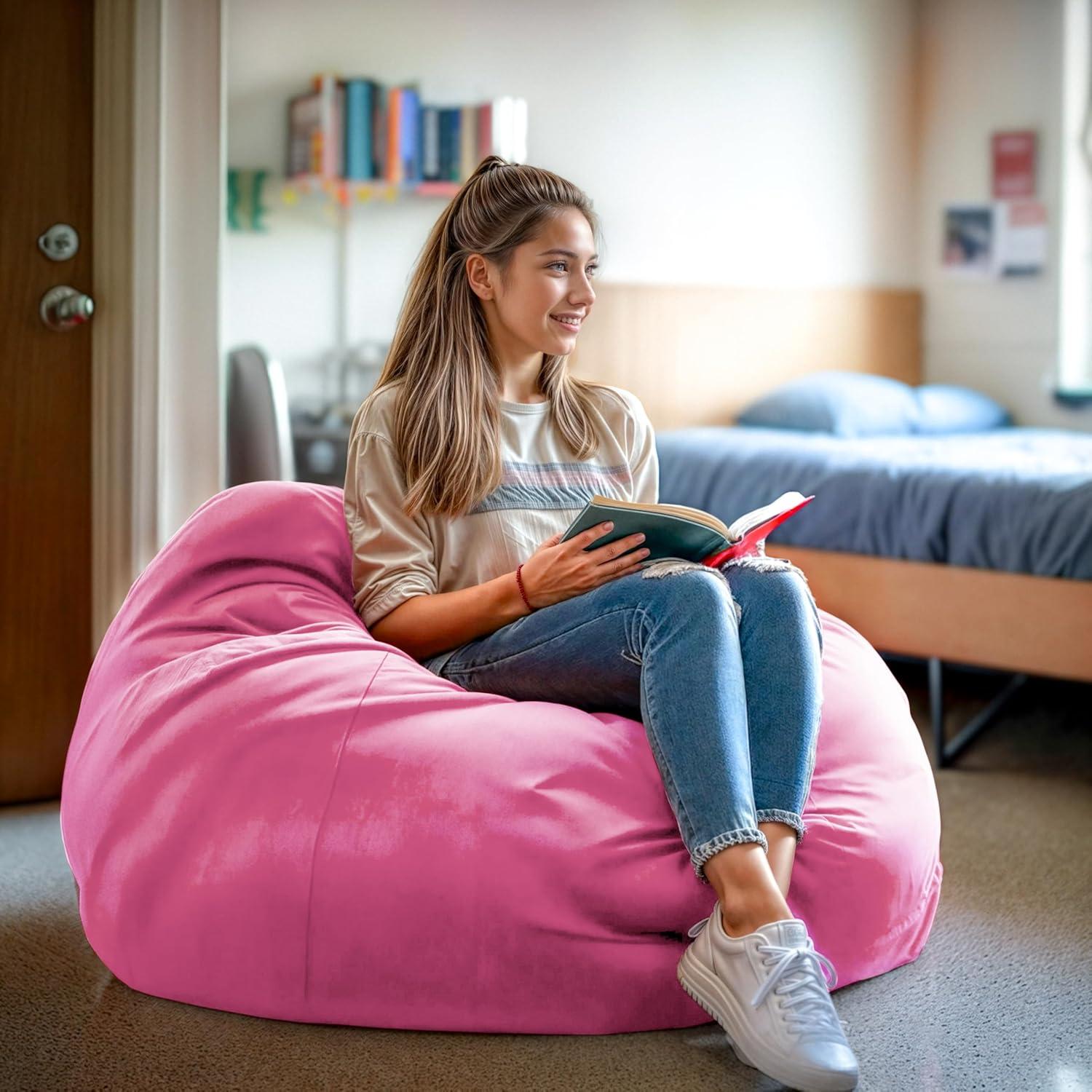 imageFlash Furniture Duncan Oversized Bean Bag Chair for Kids and Adults FoamFilled Beanbag Chair with Machine Washable Cover Light Pink Polka DotLight Pink