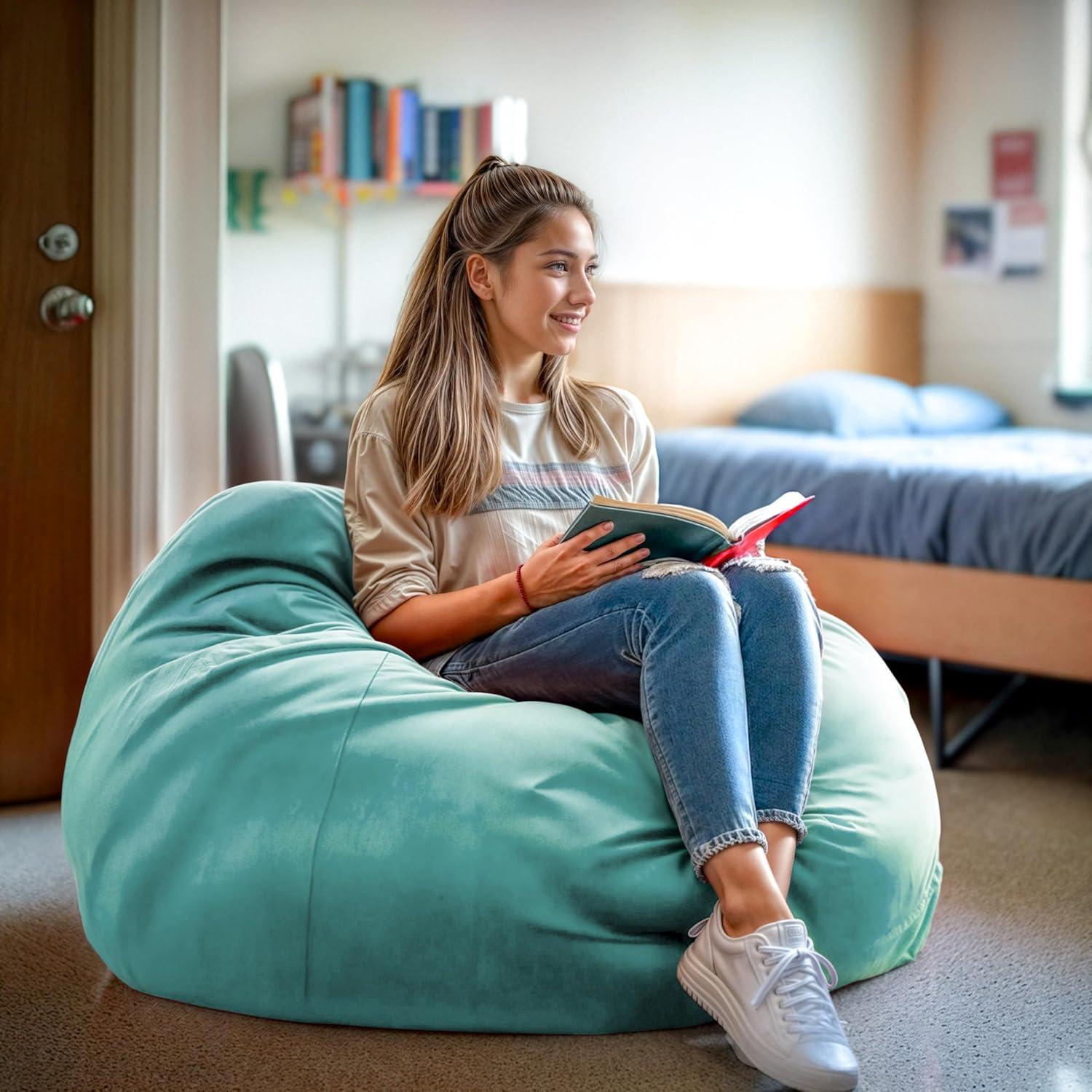imageFlash Furniture Duncan Oversized Bean Bag Chair for Kids and Adults FoamFilled Beanbag Chair with Machine Washable Cover Light Pink Polka DotMint Green