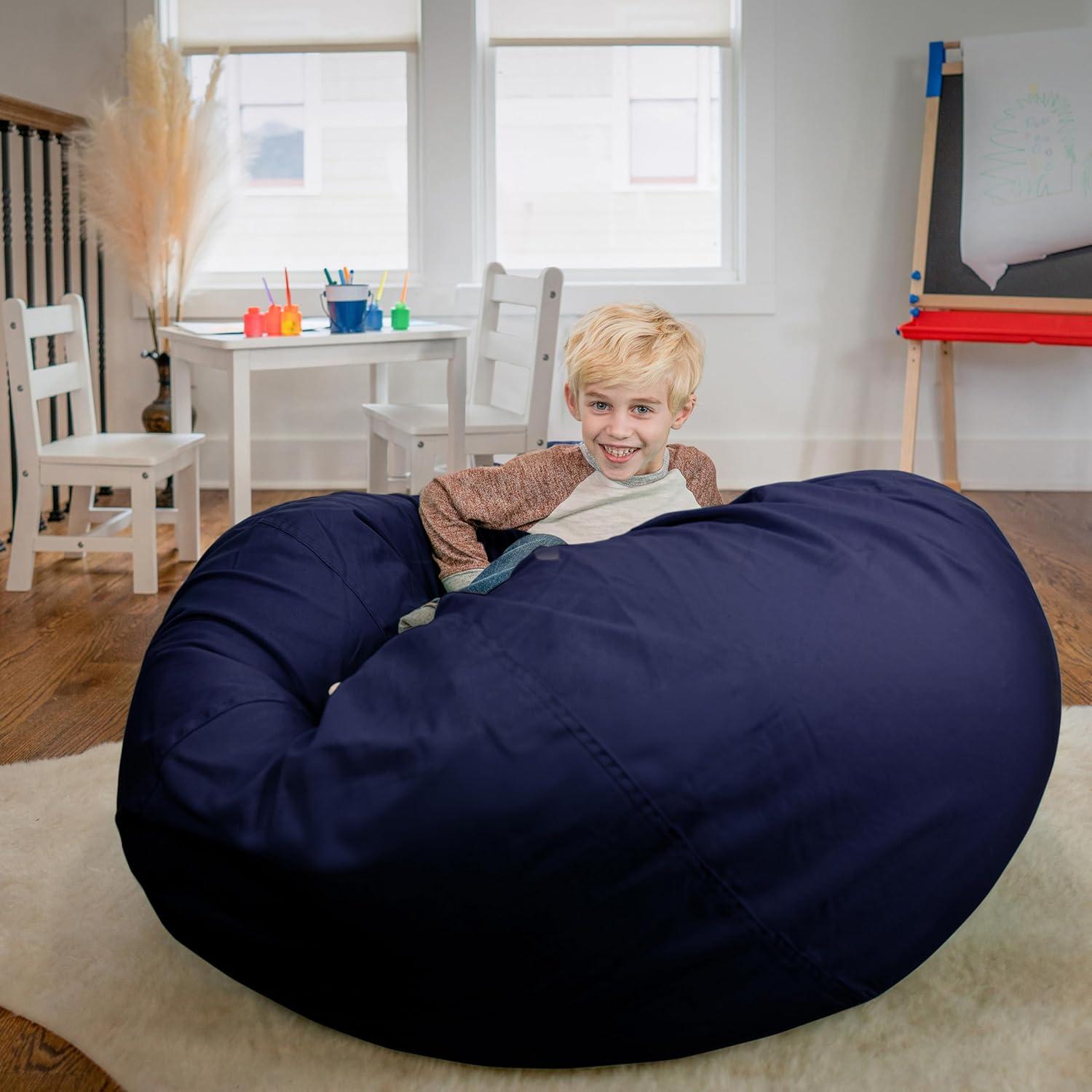 imageFlash Furniture Duncan Oversized Bean Bag Chair for Kids and Adults FoamFilled Beanbag Chair with Machine Washable Cover Light Pink Polka DotNavy Blue