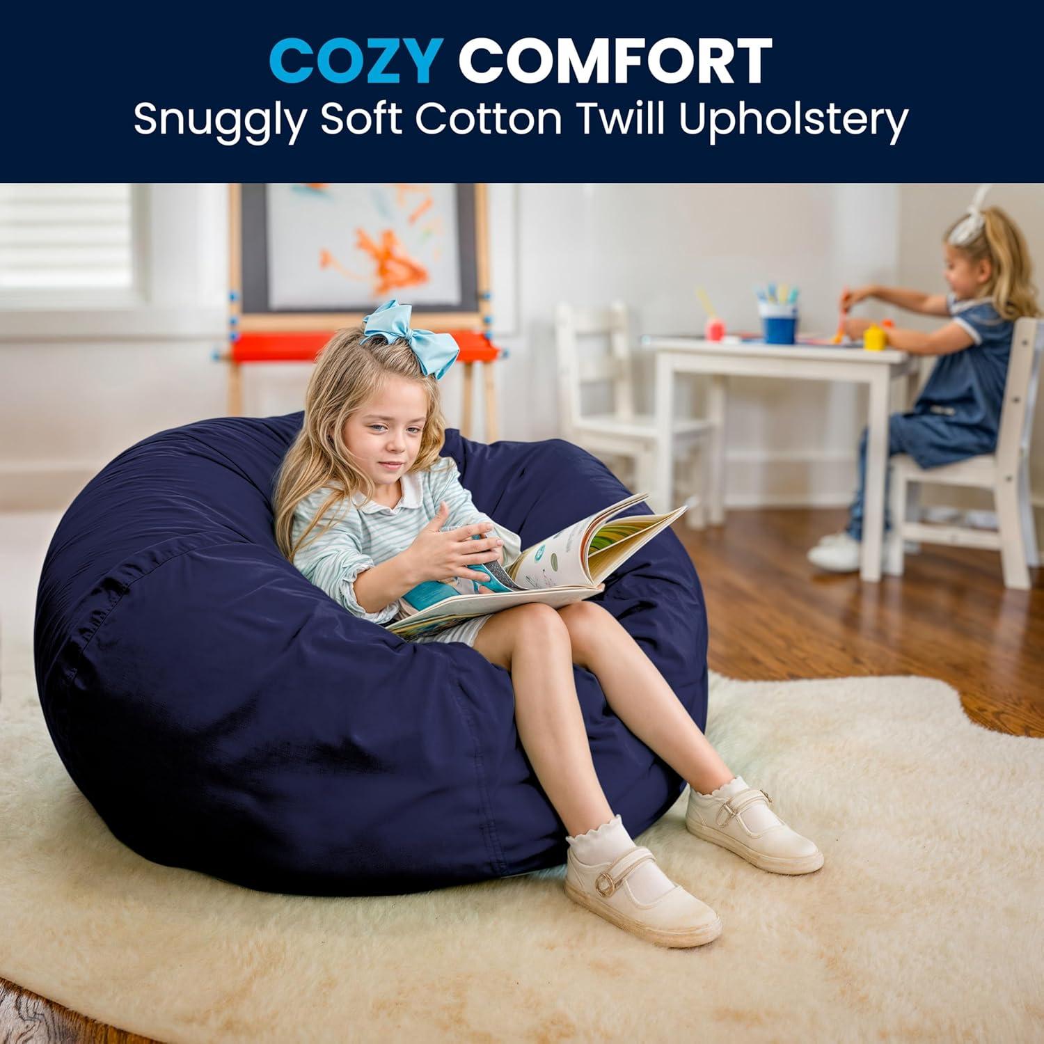 imageFlash Furniture Duncan Oversized Bean Bag Chair for Kids and Adults FoamFilled Beanbag Chair with Machine Washable Cover Light Pink Polka DotNavy Blue