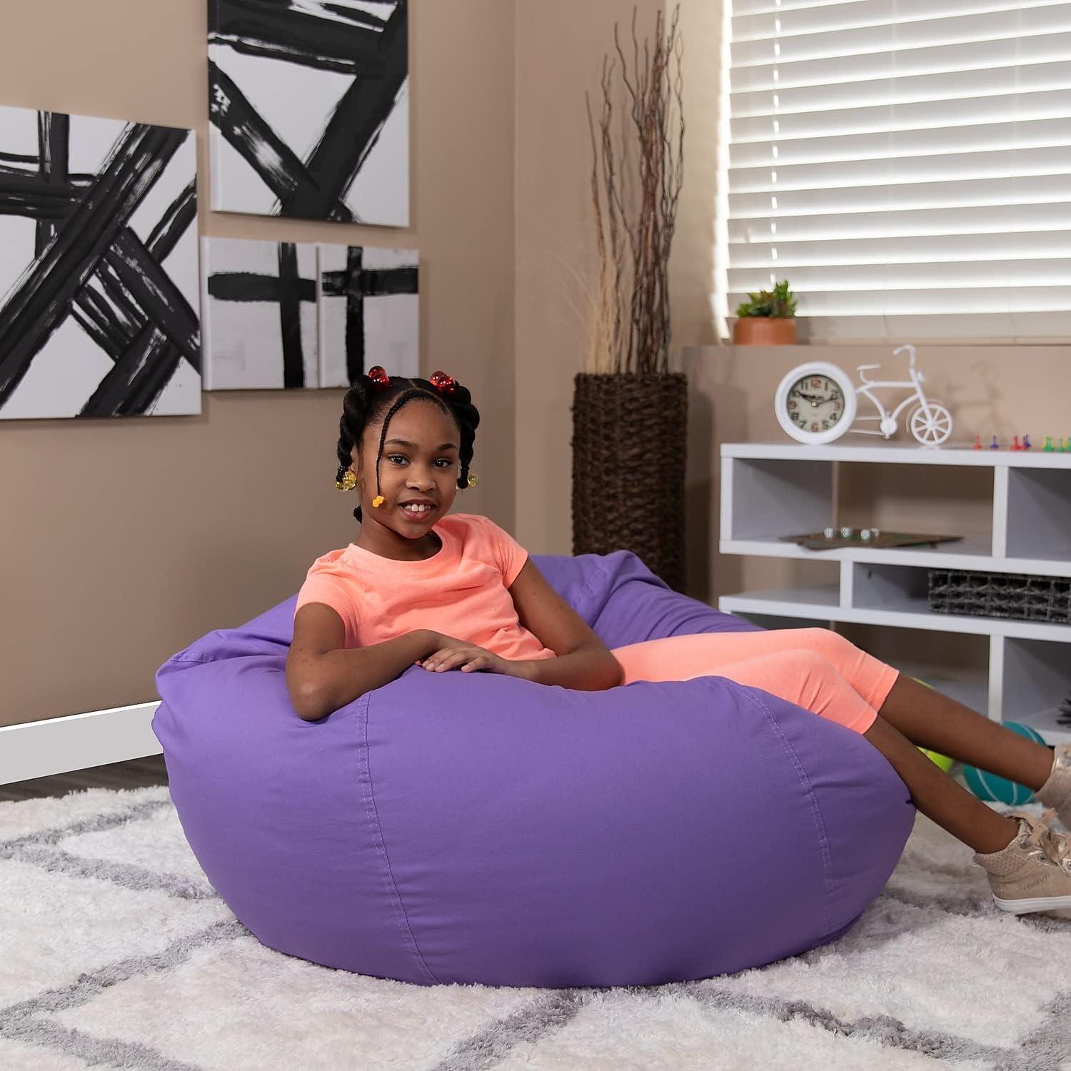 imageFlash Furniture Duncan Oversized Bean Bag Chair for Kids and Adults FoamFilled Beanbag Chair with Machine Washable Cover Light Pink Polka DotPurple