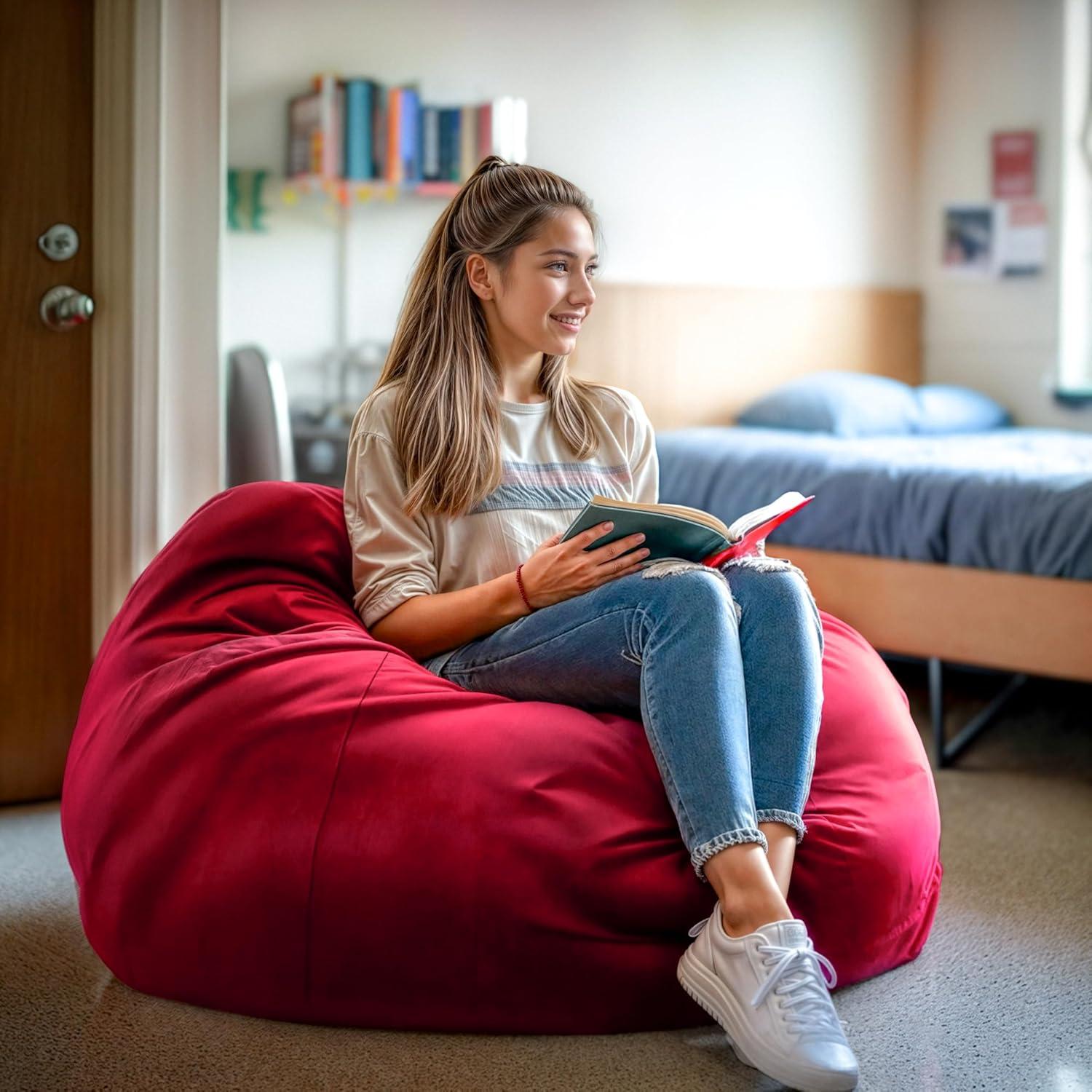 imageFlash Furniture Duncan Oversized Bean Bag Chair for Kids and Adults FoamFilled Beanbag Chair with Machine Washable Cover Light Pink Polka DotRed