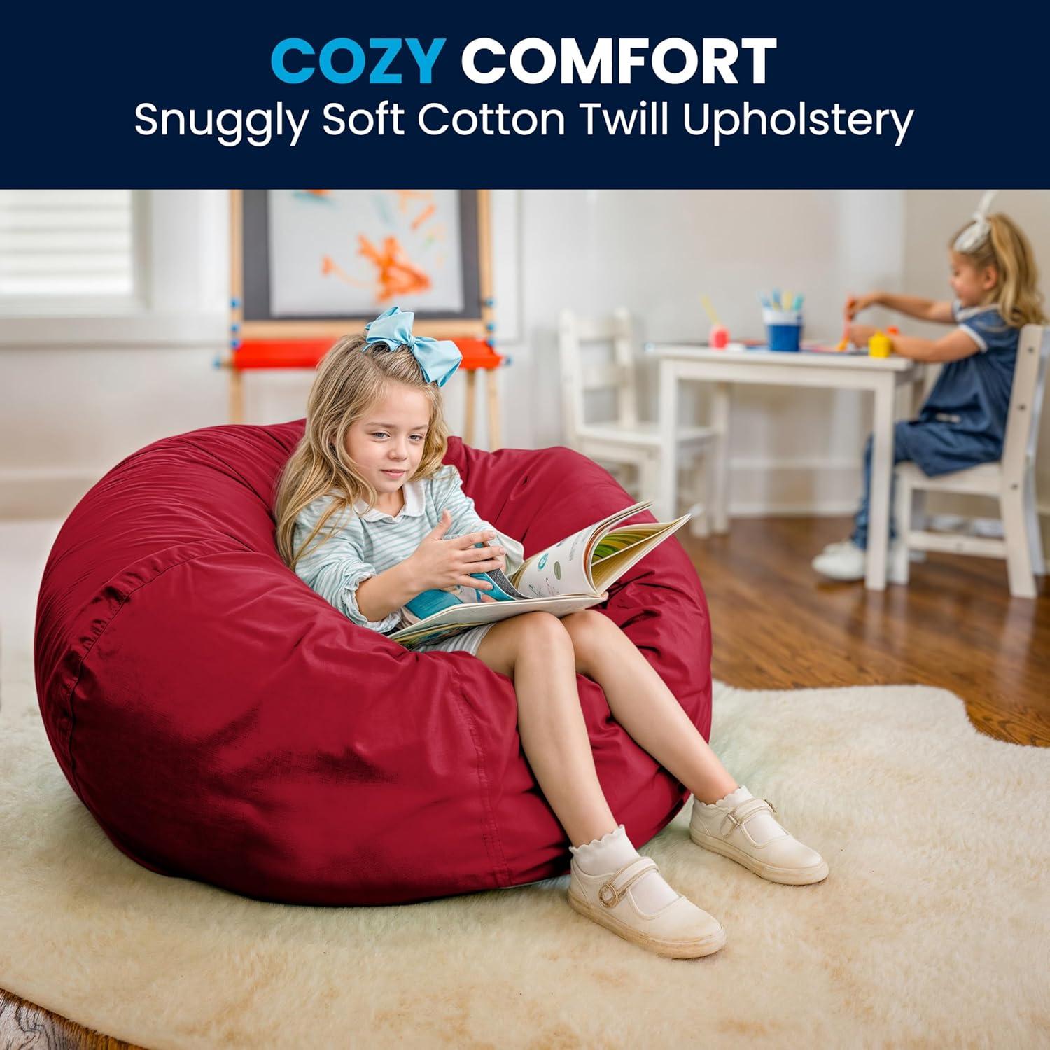 imageFlash Furniture Duncan Oversized Bean Bag Chair for Kids and Adults FoamFilled Beanbag Chair with Machine Washable Cover Light Pink Polka DotRed