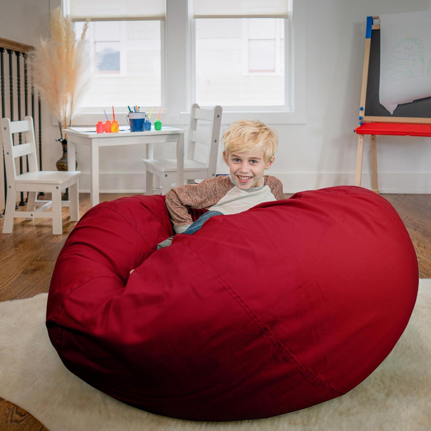 imageFlash Furniture Duncan Oversized Bean Bag Chair for Kids and Adults FoamFilled Beanbag Chair with Machine Washable Cover Light Pink Polka DotRed
