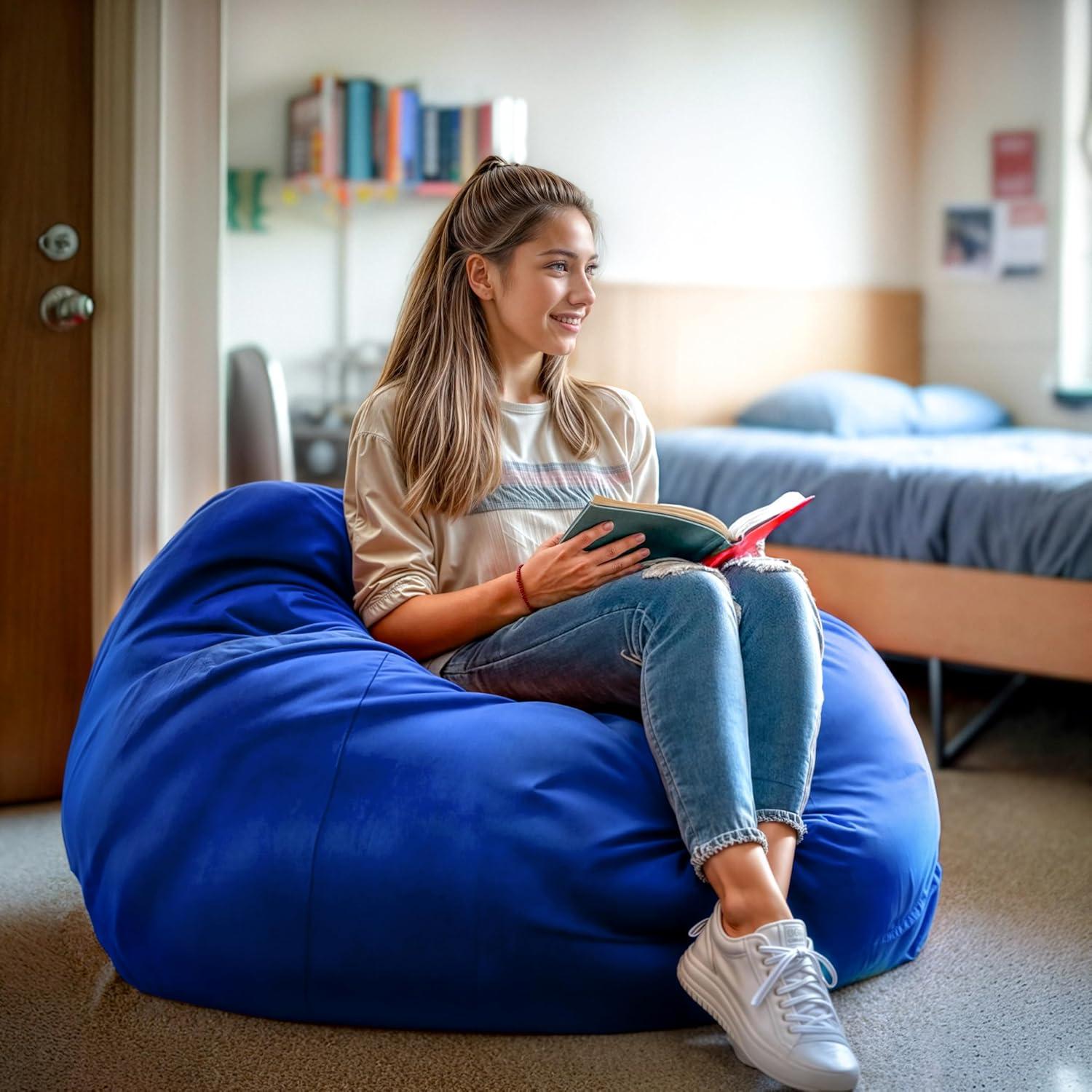 imageFlash Furniture Duncan Oversized Bean Bag Chair for Kids and Adults FoamFilled Beanbag Chair with Machine Washable Cover Light Pink Polka DotRoyal Blue