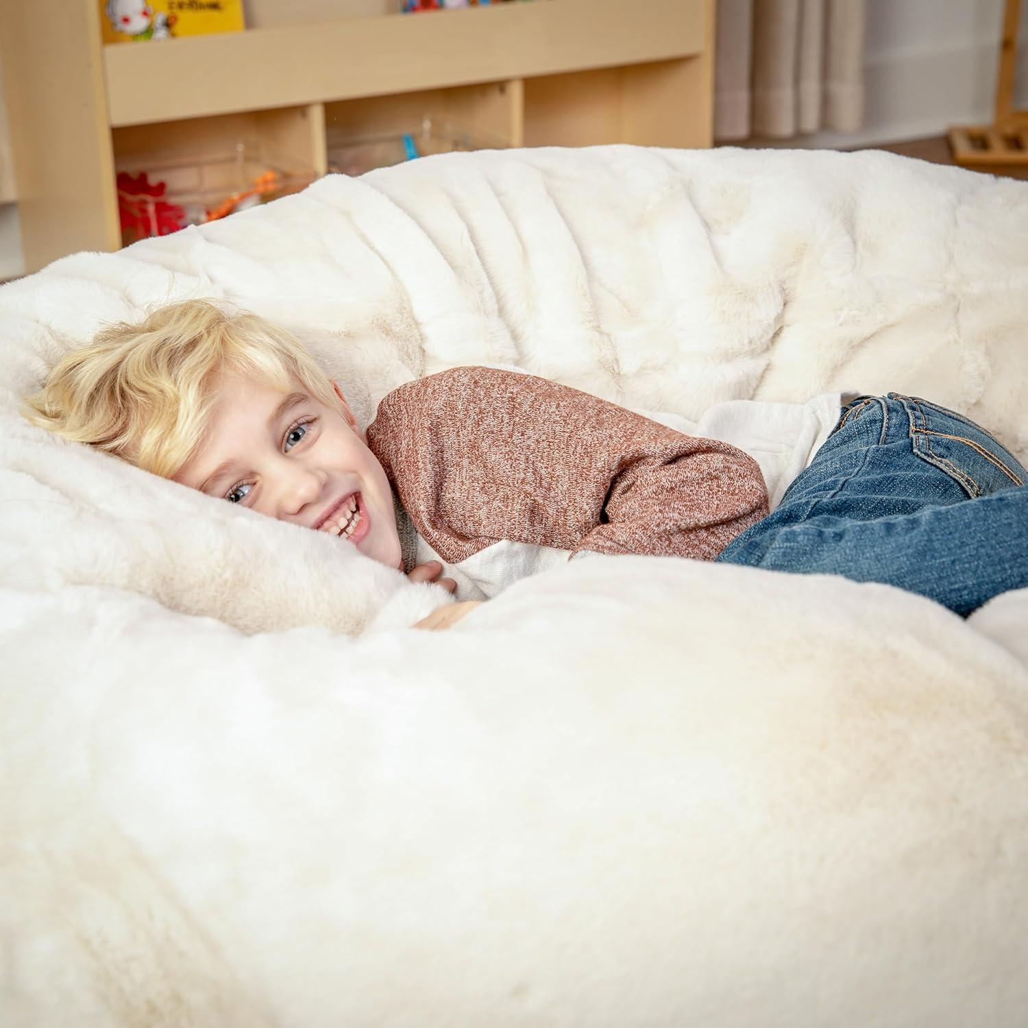 imageFlash Furniture Duncan Oversized Bean Bag Chair for Kids and Adults FoamFilled Beanbag Chair with Machine Washable Cover Light Pink Polka DotWhite Furry