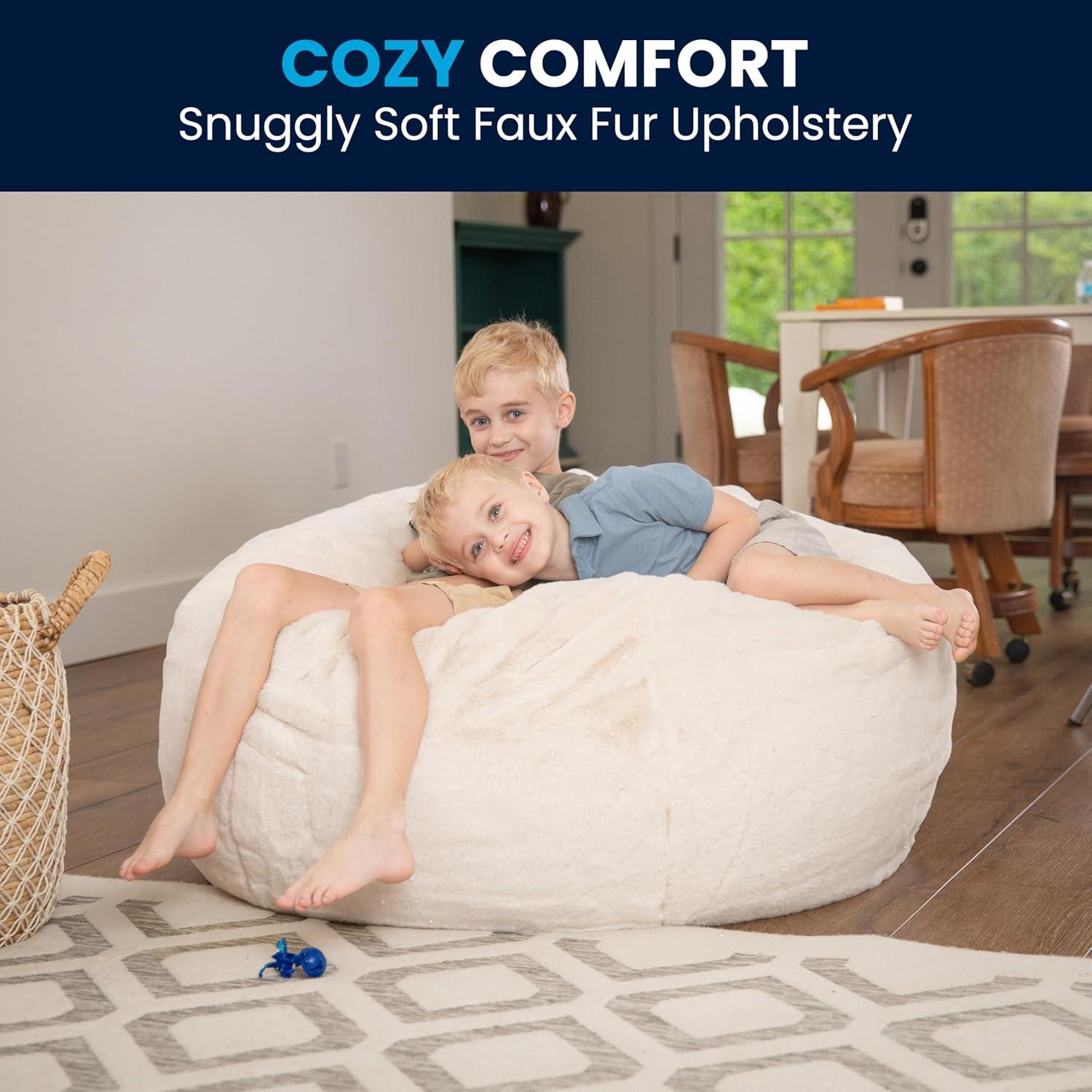 imageFlash Furniture Duncan Oversized Bean Bag Chair for Kids and Adults FoamFilled Beanbag Chair with Machine Washable Cover Light Pink Polka DotWhite Furry