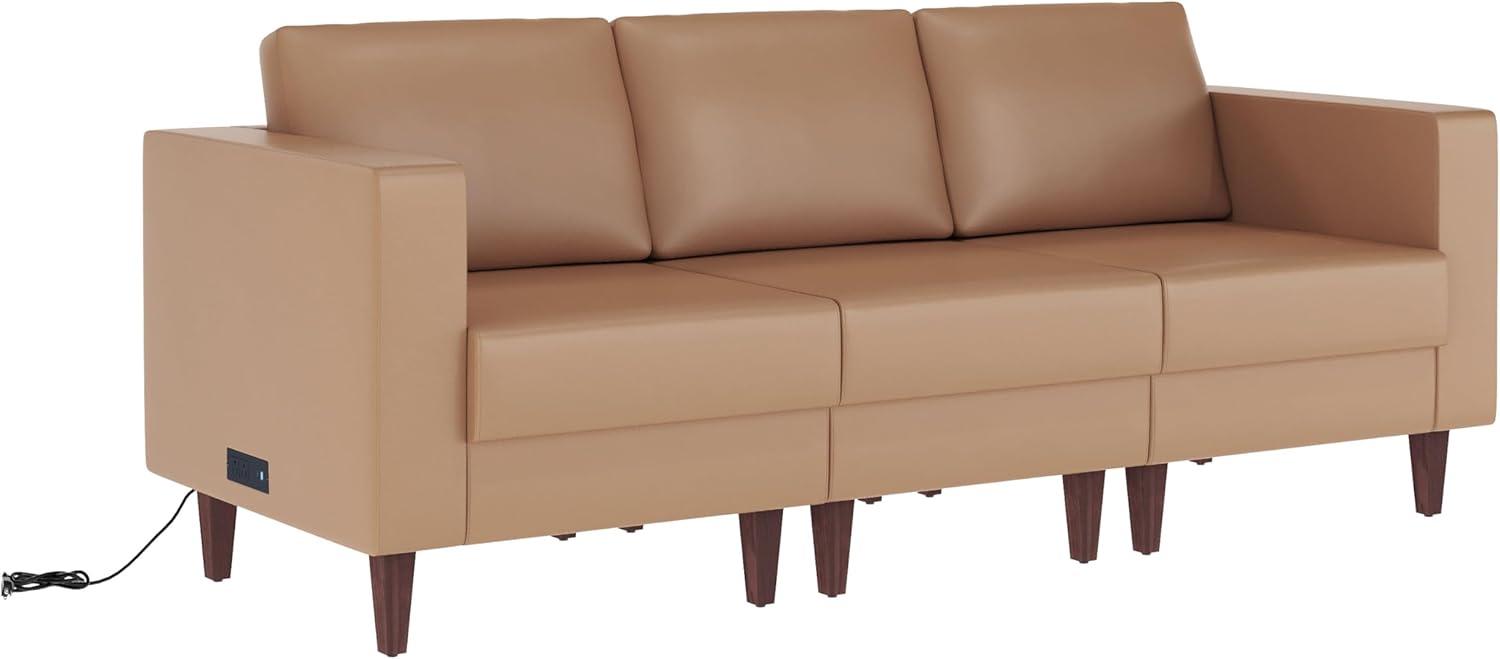 imageFlash Furniture Hercules Artemis Commercial Modular Sofa for Reception and Lobby Use Solid Wood Legs 4 Outlets 2 USB and 2 USBC Ports Black LeatherSoftCognac