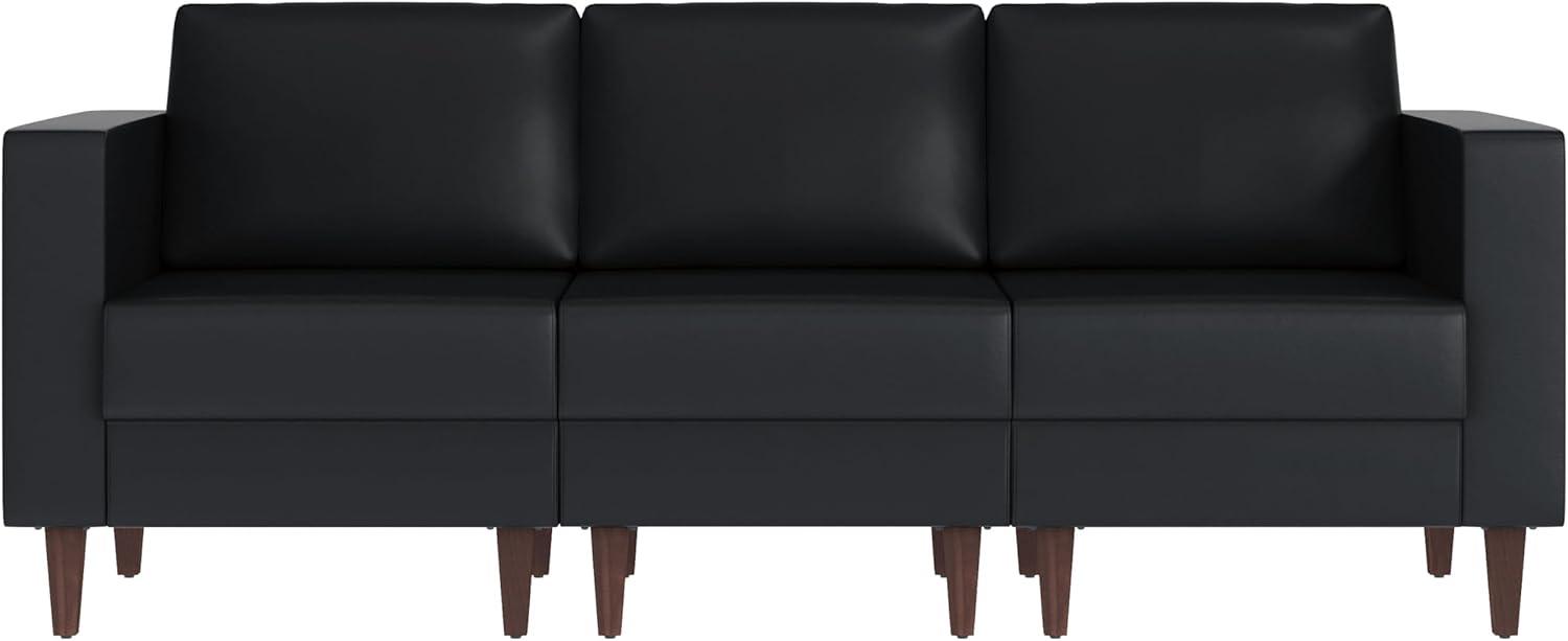 imageFlash Furniture Hercules Artemis Commercial Modular Sofa for Reception and Lobby Use Solid Wood Legs 4 Outlets 2 USB and 2 USBC Ports Black LeatherSoftBlack