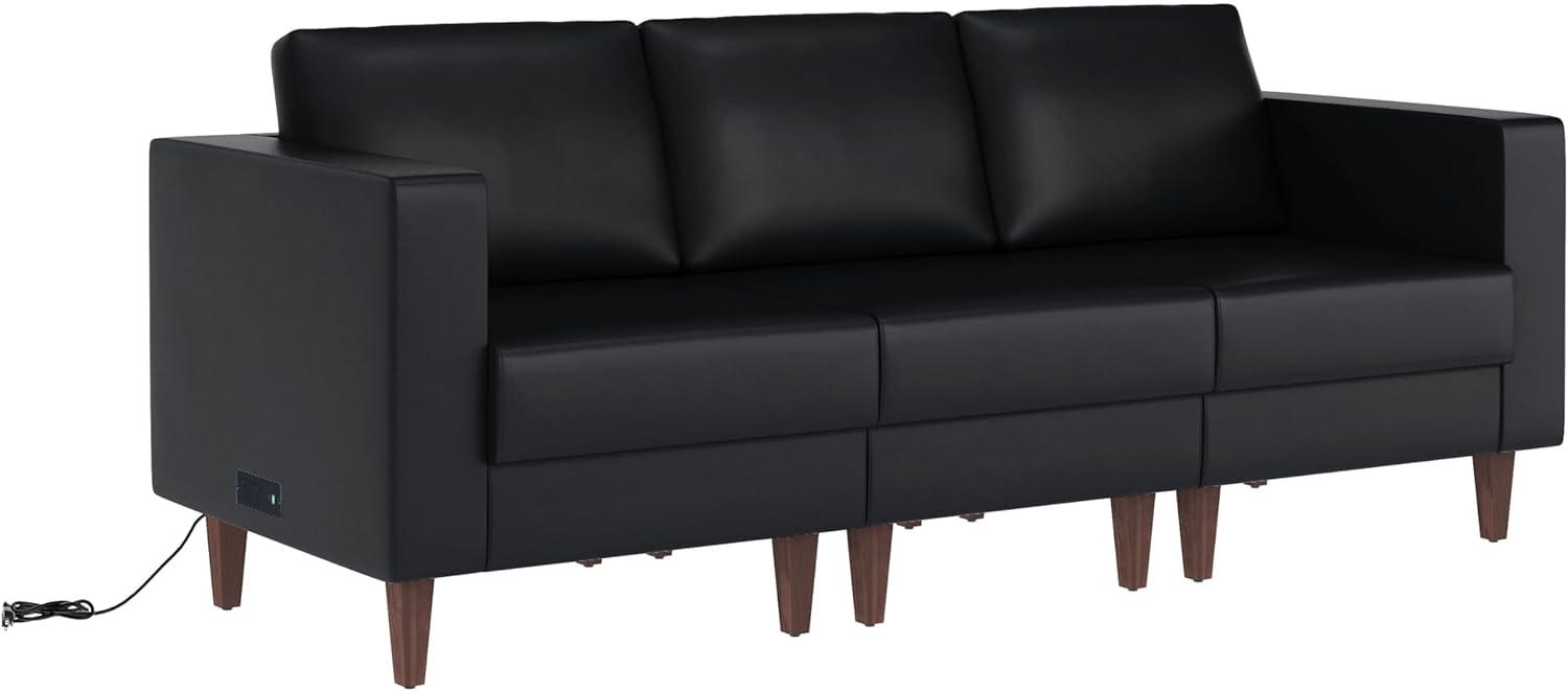 imageFlash Furniture Hercules Artemis Commercial Modular Sofa for Reception and Lobby Use Solid Wood Legs 4 Outlets 2 USB and 2 USBC Ports Black LeatherSoftBlack