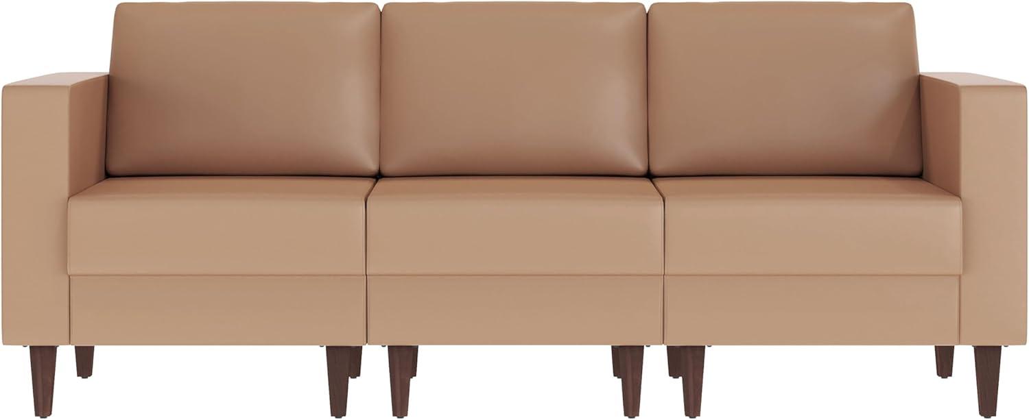 imageFlash Furniture Hercules Artemis Commercial Modular Sofa for Reception and Lobby Use Solid Wood Legs 4 Outlets 2 USB and 2 USBC Ports Black LeatherSoftCognac