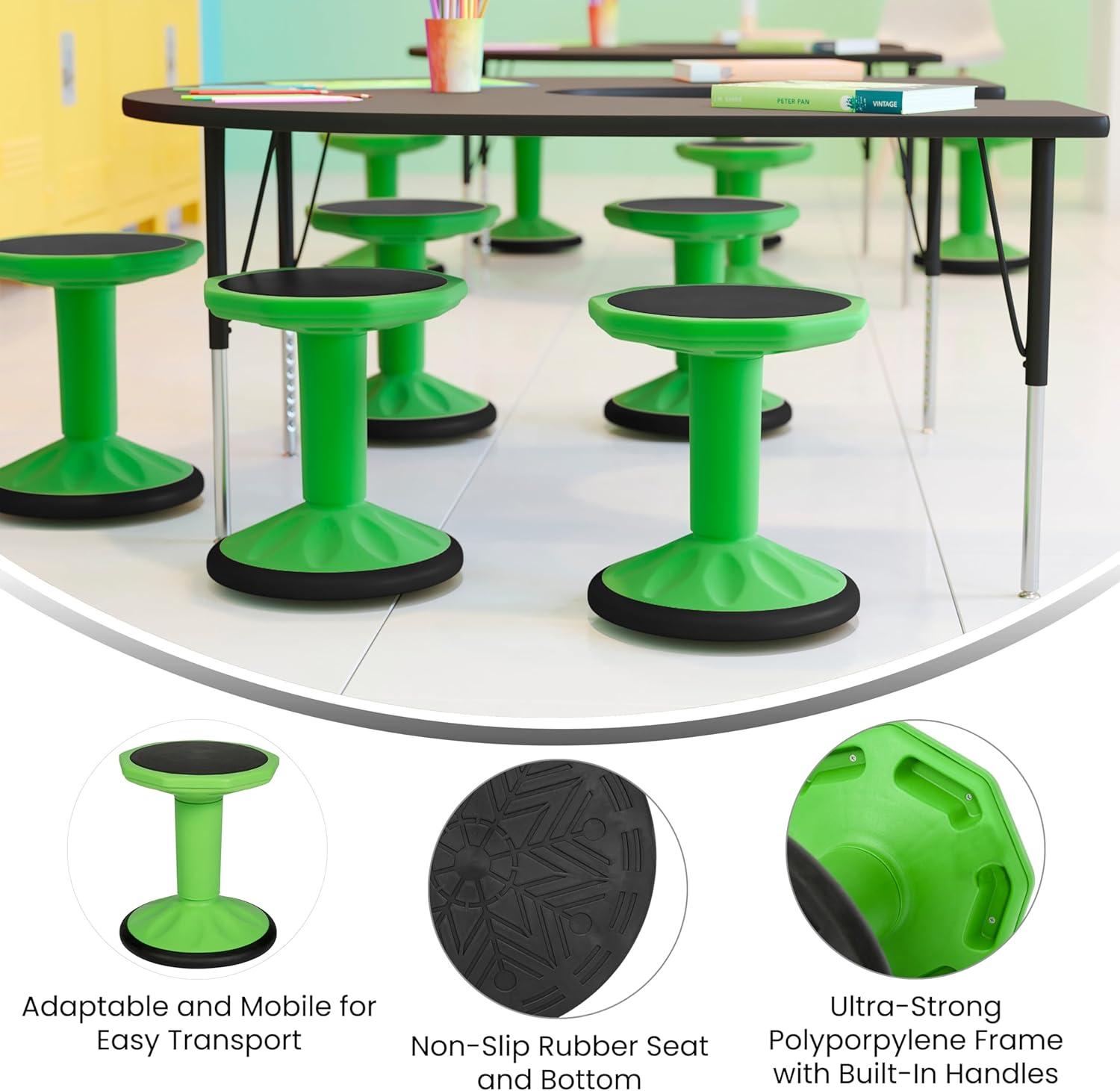 imageFlash Furniture Lucas Fixed Height Active Wobble Stool 16 Inch Seat Height Classroom Flexible Seating Elementary Wobble Chair for Kids Wiggle Seat for Sensory Kids GreenGreen