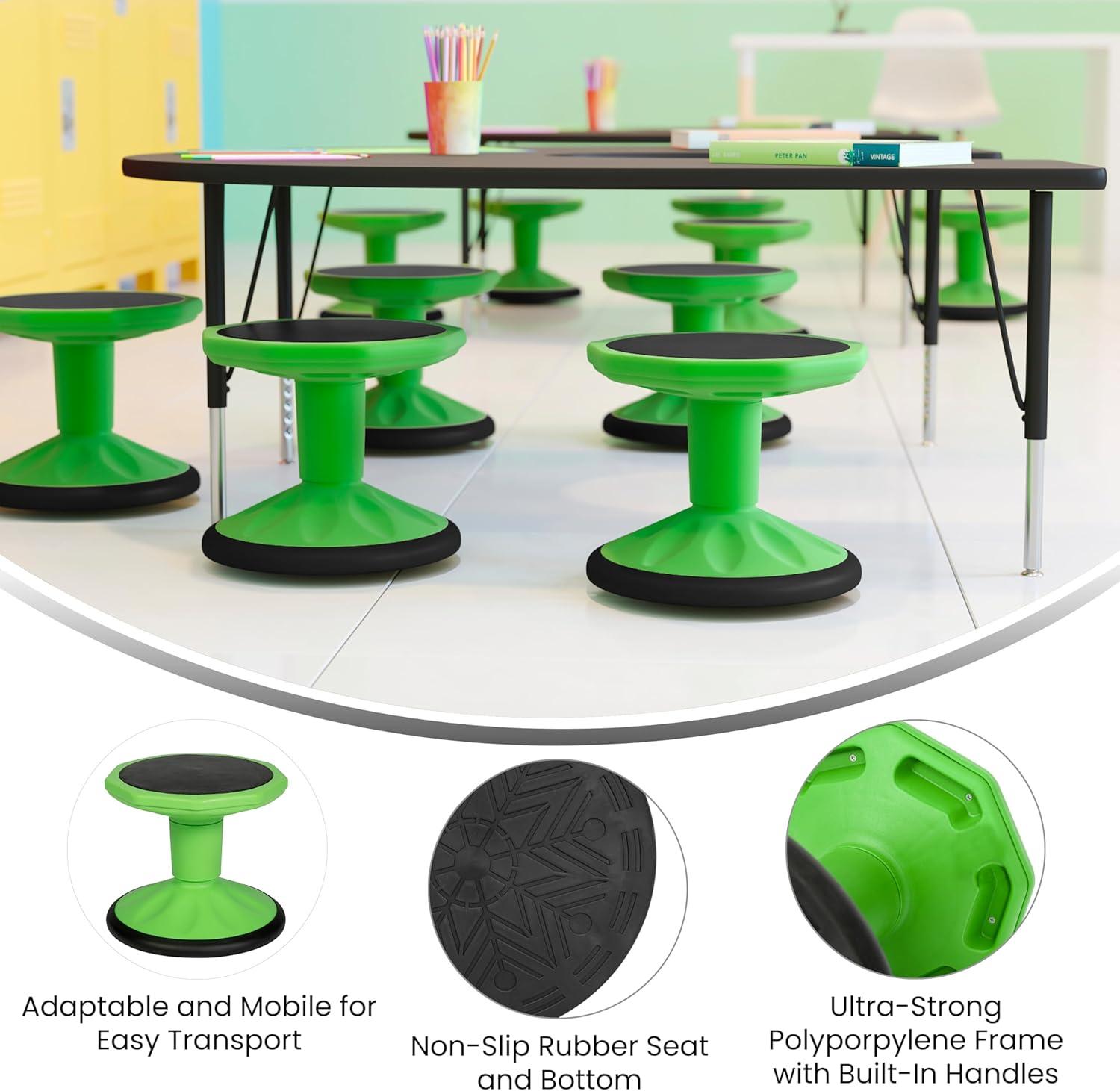 imageFlash Furniture Lucas Fixed Height Active Wobble Stool 16 Inch Seat Height Classroom Flexible Seating Elementary Wobble Chair for Kids Wiggle Seat for Sensory Kids GreenGreen