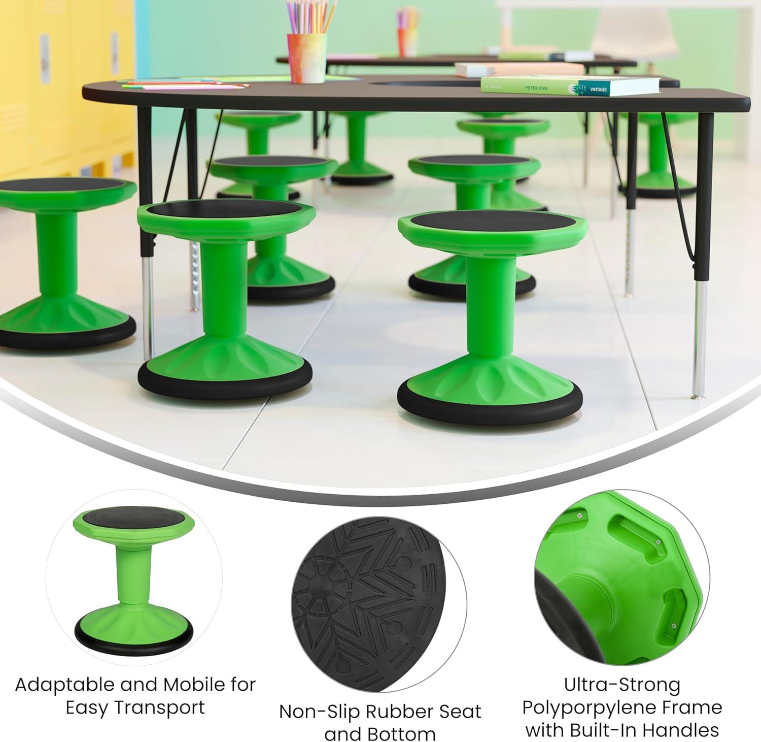 imageFlash Furniture Lucas Fixed Height Active Wobble Stool 16 Inch Seat Height Classroom Flexible Seating Elementary Wobble Chair for Kids Wiggle Seat for Sensory Kids GreenGreen