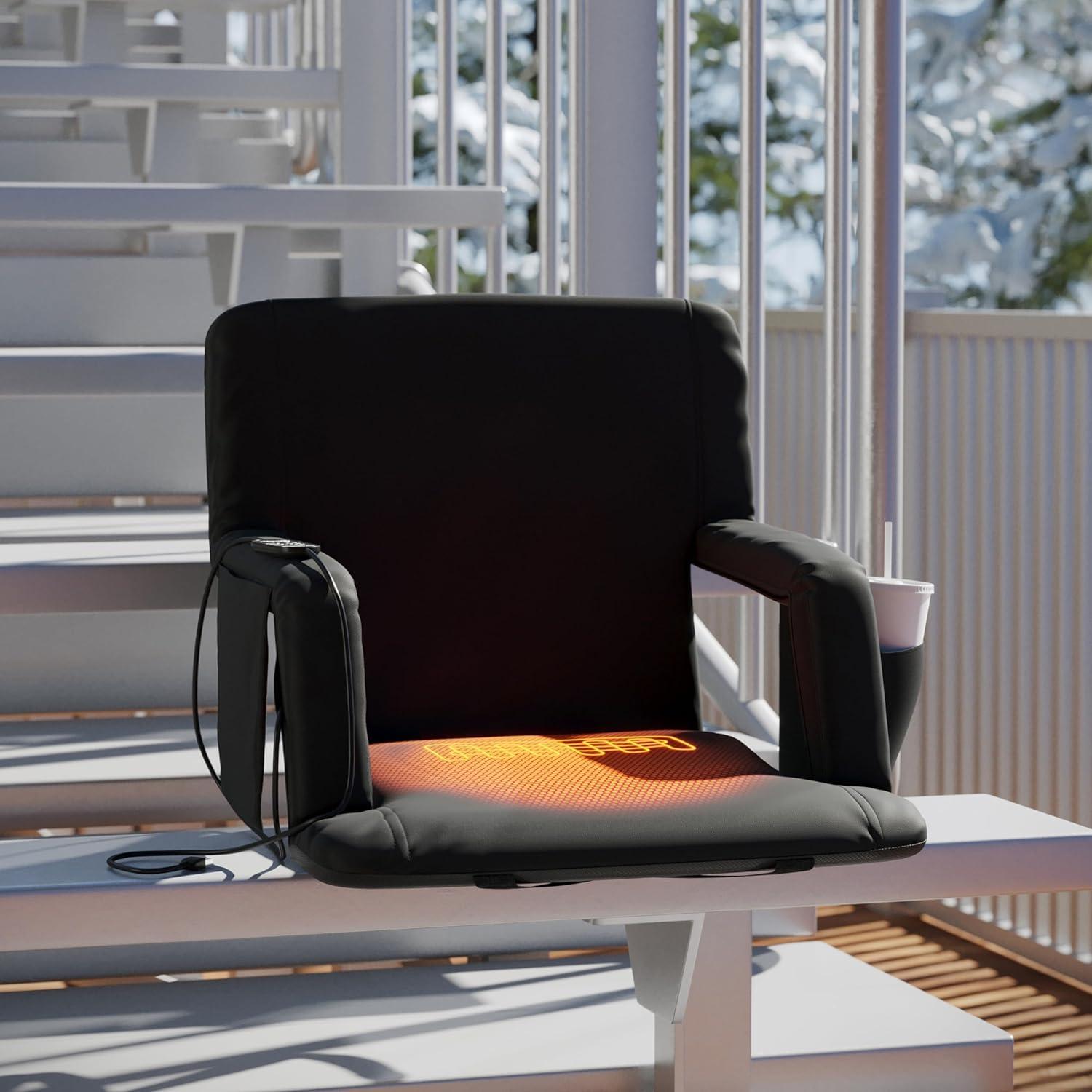imageFlash Furniture Malta Heated Stadium Seat with Back Support 6 Recline Positions Portable Chair with Backpack Straps USB Battery Pack Not Included BlackBlack