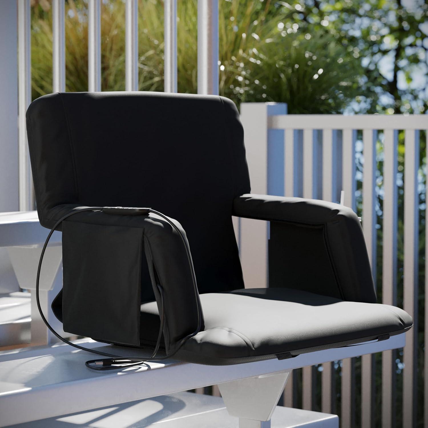 imageFlash Furniture Malta Heated Stadium Seat with Back Support 6 Recline Positions Portable Chair with Backpack Straps USB Battery Pack Not Included BlackBlack