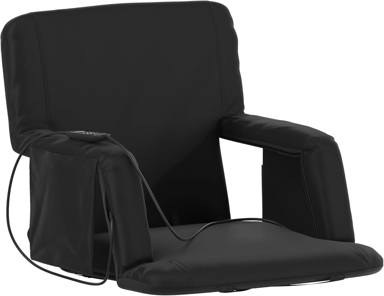 imageFlash Furniture Malta Heated Stadium Seat with Back Support 6 Recline Positions Portable Chair with Backpack Straps USB Battery Pack Not Included BlackBlack