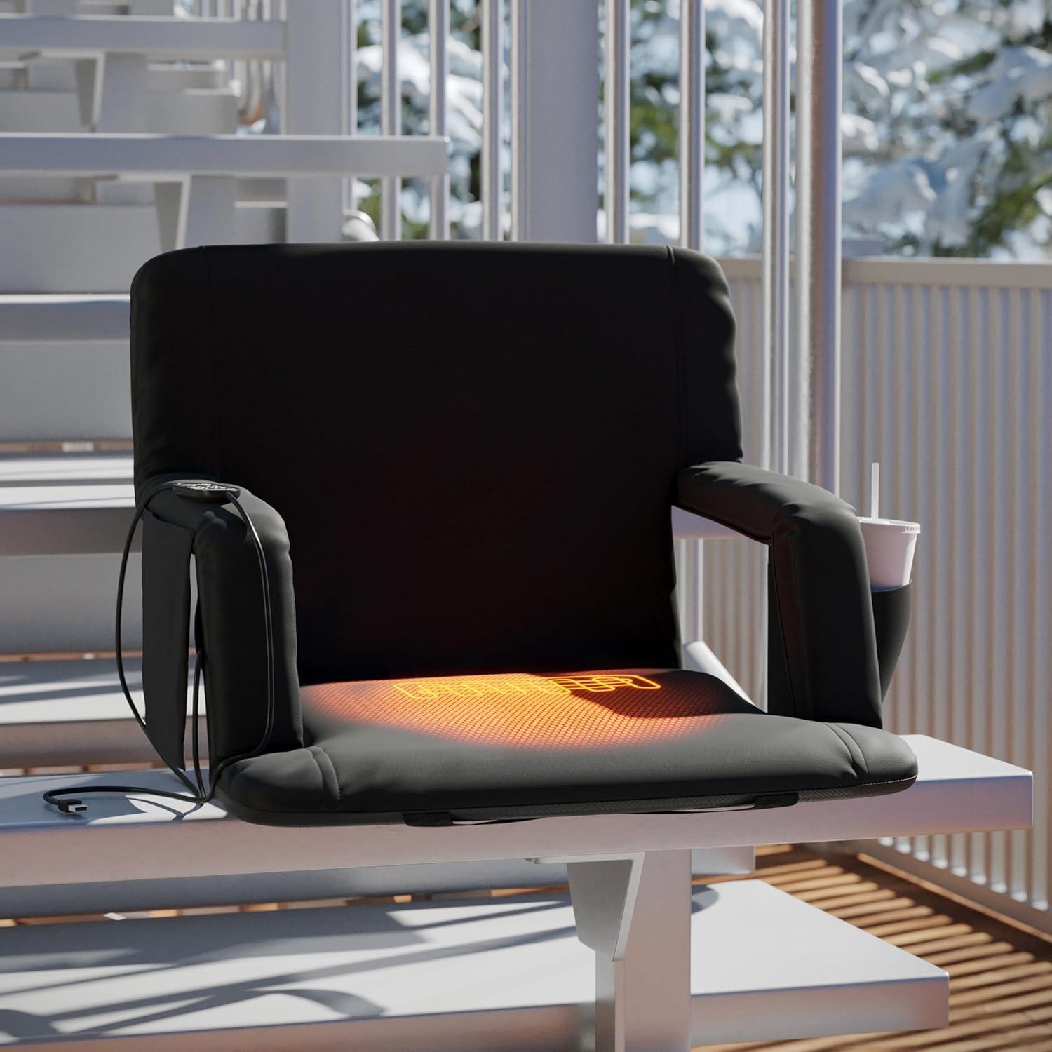 imageFlash Furniture Malta Heated Stadium Seat with Back Support 6 Recline Positions Portable Chair with Backpack Straps USB Battery Pack Not Included BlackBlack