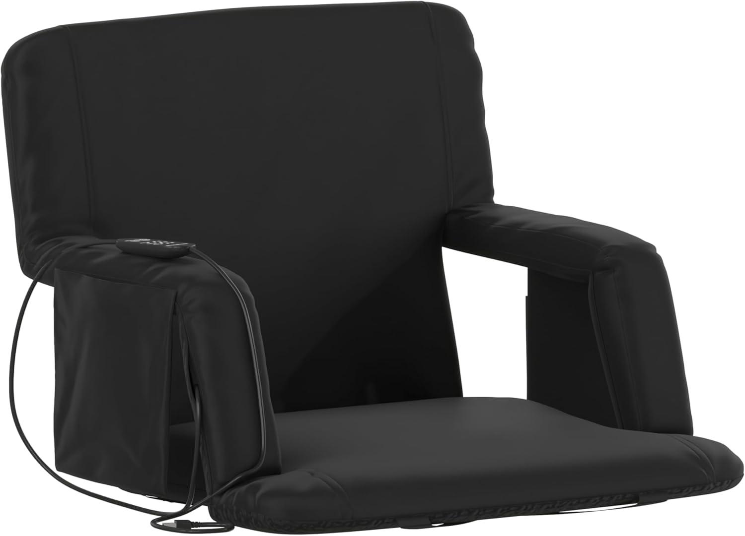 imageFlash Furniture Malta Heated Stadium Seat with Back Support 6 Recline Positions Portable Chair with Backpack Straps USB Battery Pack Not Included BlackBlack