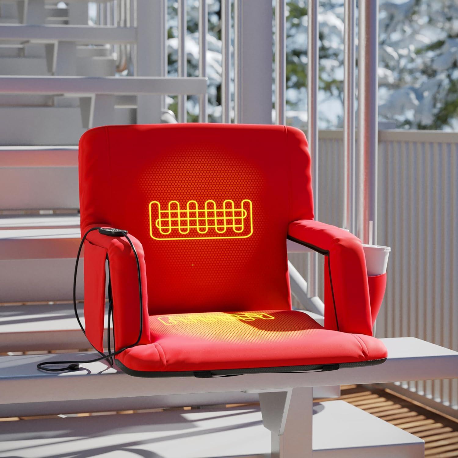 imageFlash Furniture Malta Stadium Seat with Heated Back and Seat 6 Recline Positions Portable Chair with Backpack Straps USB Battery Pack Not Included RedRed