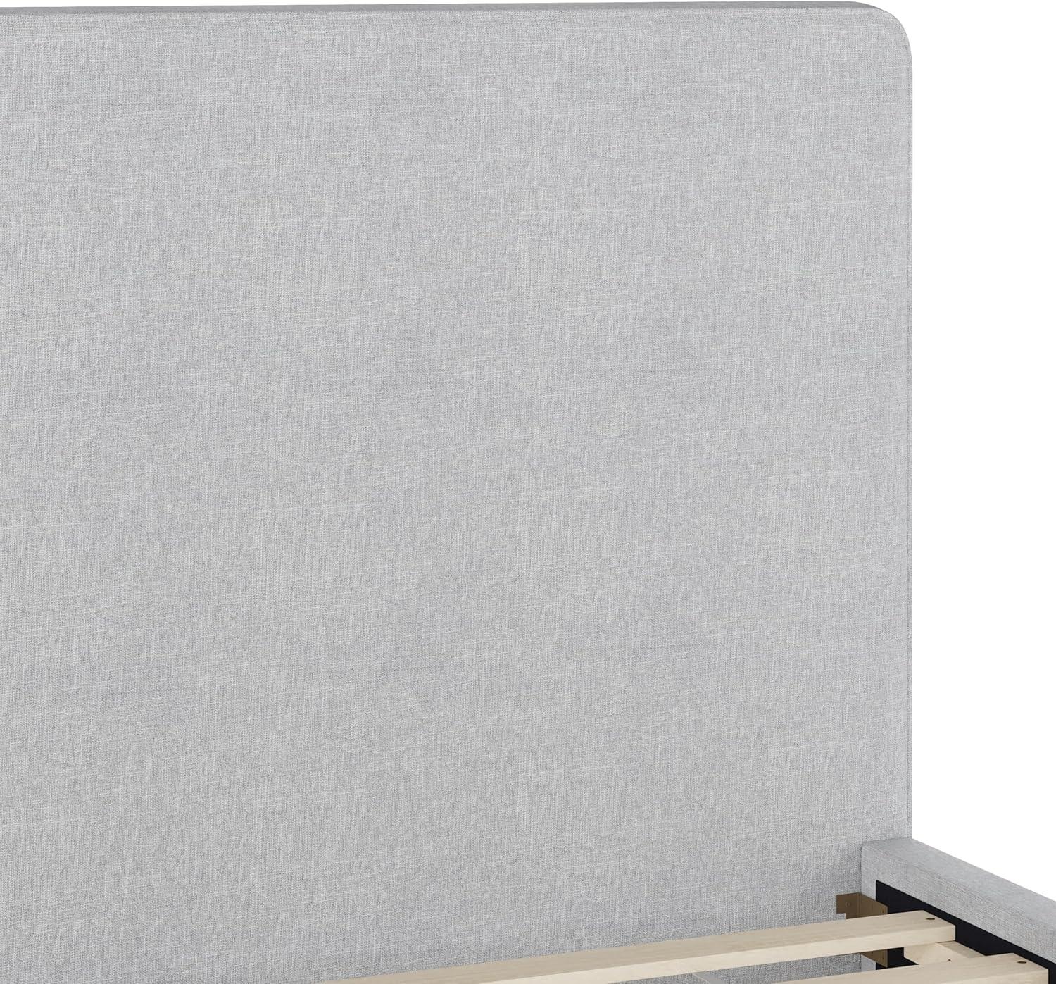 imageMartha Stewart Britta Platform Bed with Headboard ampamp Footboard Faux Linen Upholstery with Piping Detail Rounded Headboard No Box Spring Needed King BeigeGray FabricWalnut Legs