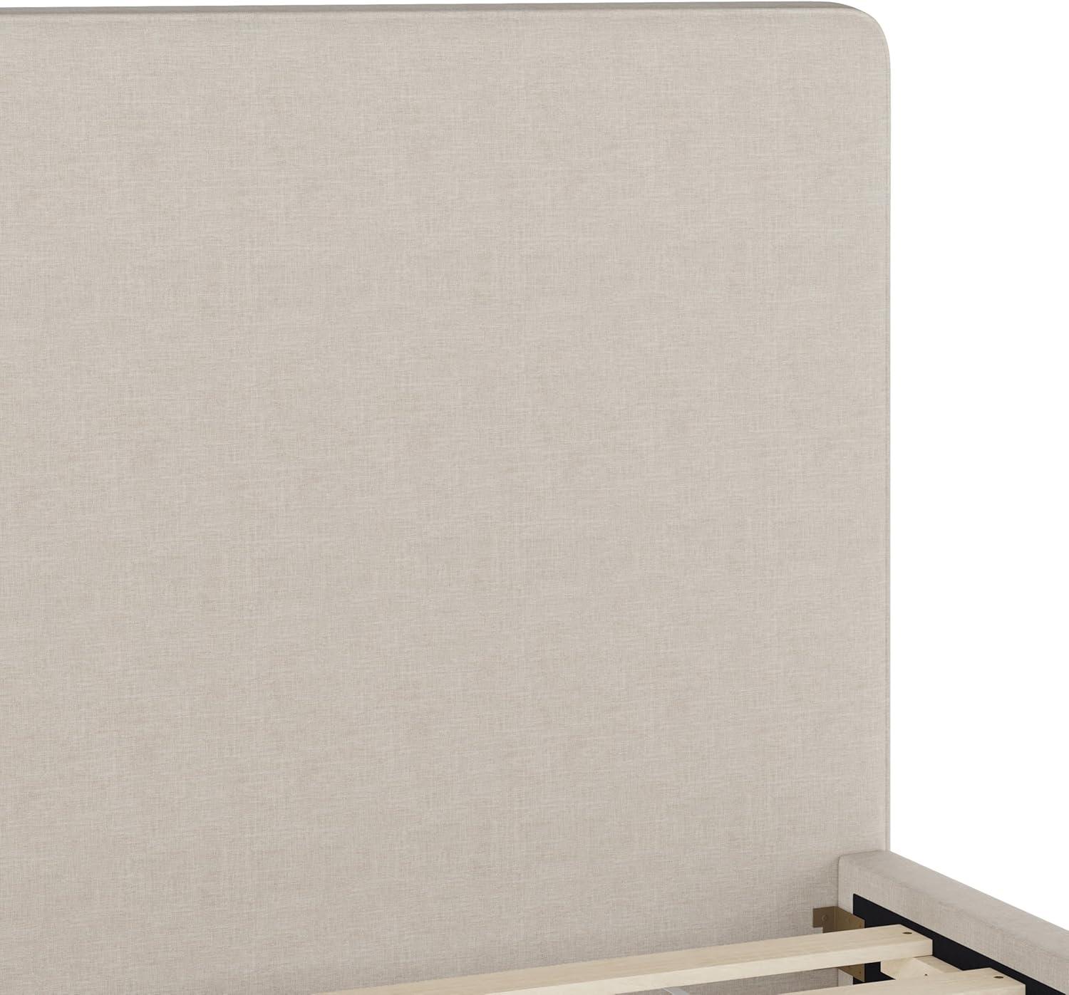 imageMartha Stewart Britta Platform Bed with Headboard ampamp Footboard Faux Linen Upholstery with Piping Detail Rounded Headboard No Box Spring Needed King BeigeBeige FabricWalnut Legs
