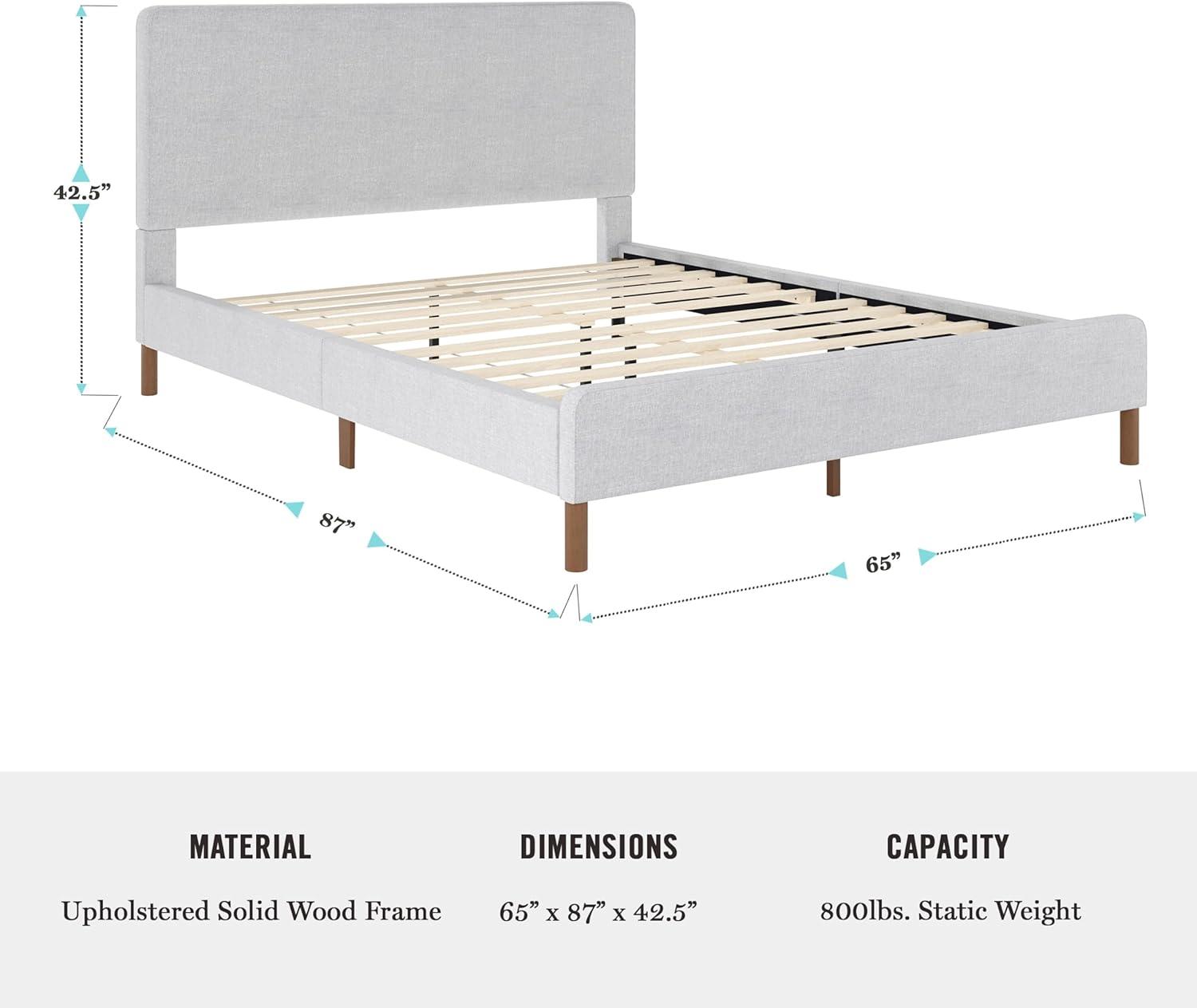 imageMartha Stewart Britta Platform Bed with Headboard ampamp Footboard Faux Linen Upholstery with Piping Detail Rounded Headboard No Box Spring Needed King BeigeGray FabricWalnut Legs