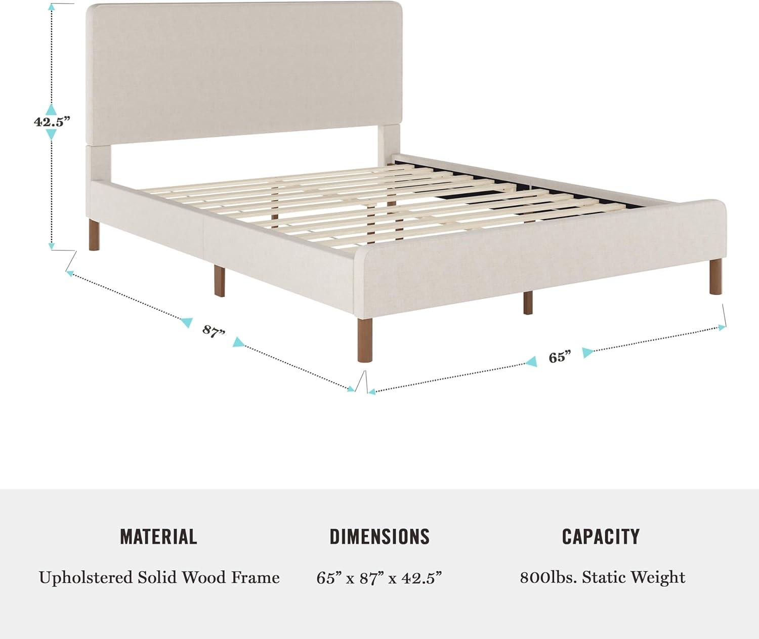 imageMartha Stewart Britta Platform Bed with Headboard ampamp Footboard Faux Linen Upholstery with Piping Detail Rounded Headboard No Box Spring Needed King BeigeBeige FabricWalnut Legs