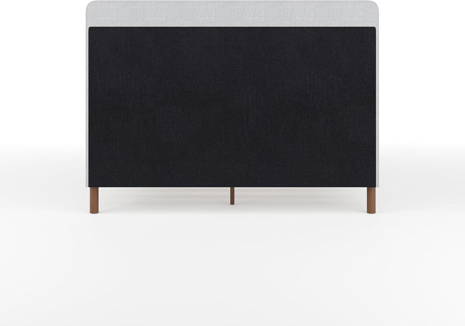 imageMartha Stewart Britta Platform Bed with Headboard ampamp Footboard Faux Linen Upholstery with Piping Detail Rounded Headboard No Box Spring Needed King BeigeGray FabricWalnut Legs