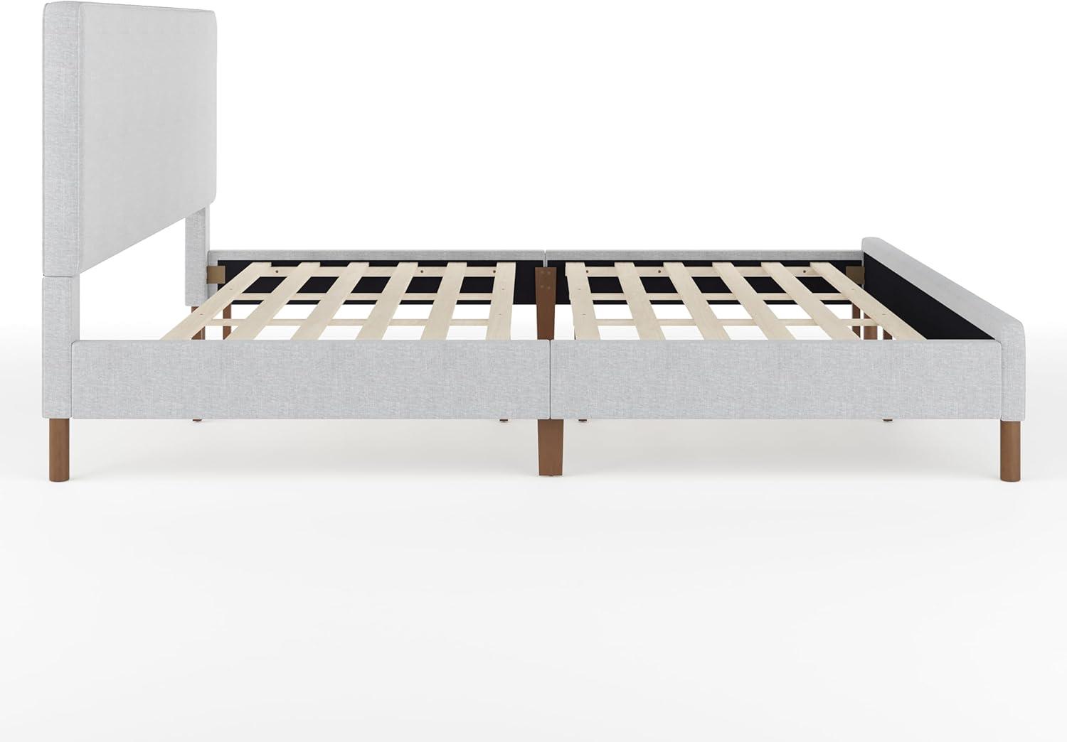 imageMartha Stewart Britta Platform Bed with Headboard ampamp Footboard Faux Linen Upholstery with Piping Detail Rounded Headboard No Box Spring Needed King BeigeGray FabricWalnut Legs