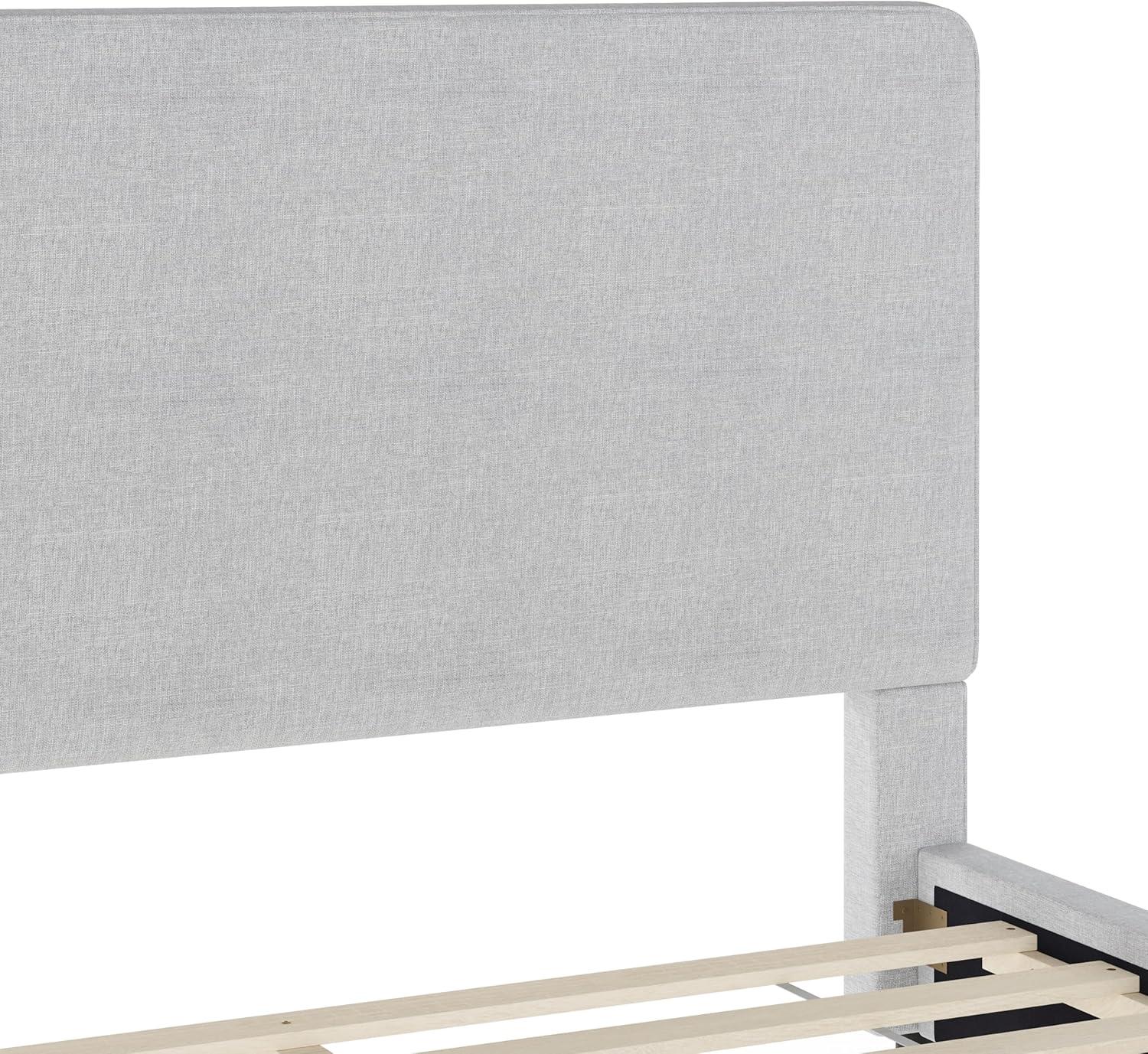 imageMartha Stewart Britta Platform Bed with Headboard ampamp Footboard Faux Linen Upholstery with Piping Detail Rounded Headboard No Box Spring Needed King BeigeGray FabricWalnut Legs