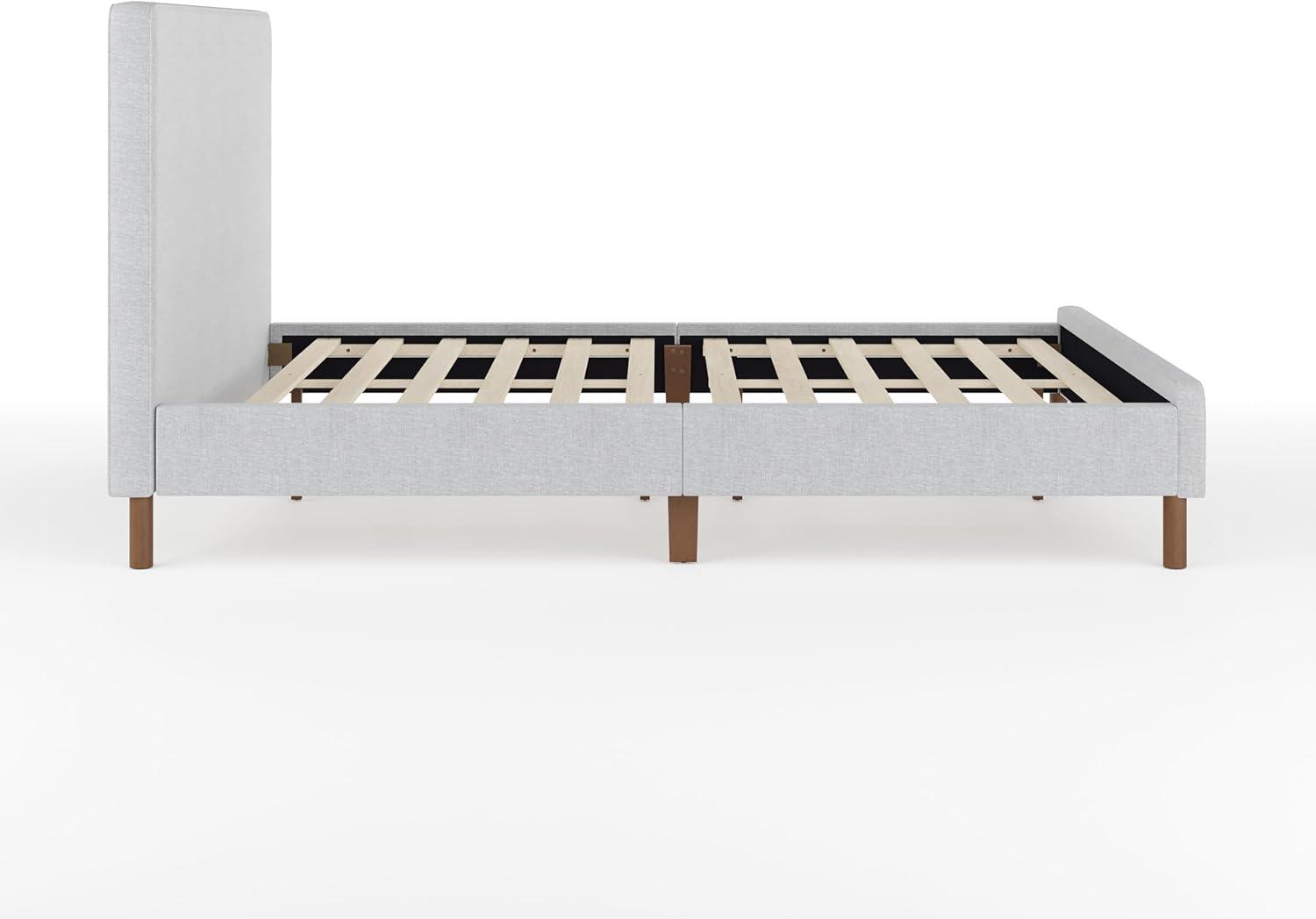 imageMartha Stewart Britta Platform Bed with Headboard ampamp Footboard Faux Linen Upholstery with Piping Detail Rounded Headboard No Box Spring Needed King BeigeGray FabricWalnut Legs