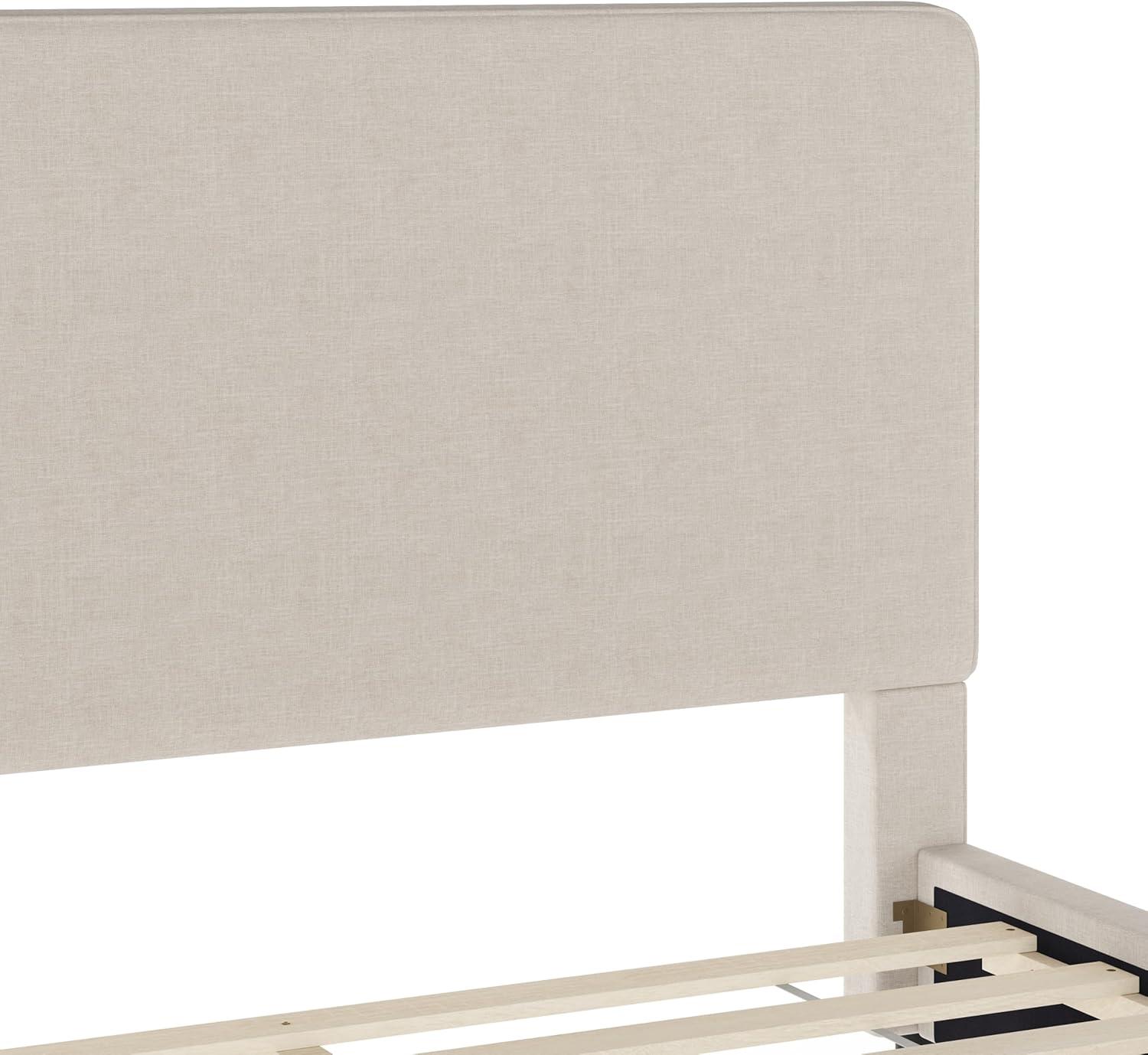 imageMartha Stewart Britta Platform Bed with Headboard ampamp Footboard Faux Linen Upholstery with Piping Detail Rounded Headboard No Box Spring Needed King BeigeBeige FabricWalnut Legs