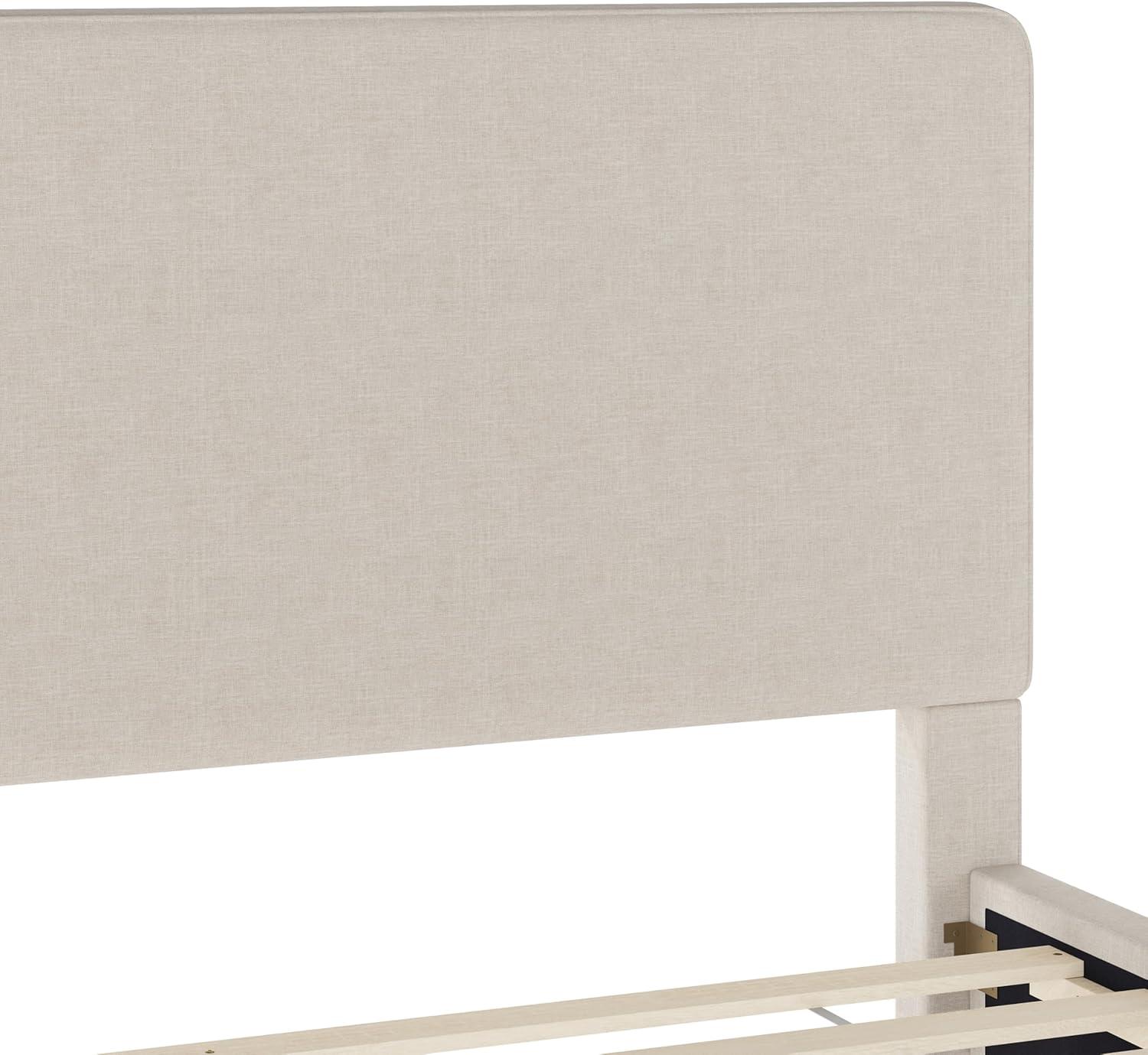 imageMartha Stewart Britta Platform Bed with Headboard ampamp Footboard Faux Linen Upholstery with Piping Detail Rounded Headboard No Box Spring Needed King BeigeBeige FabricWalnut Legs
